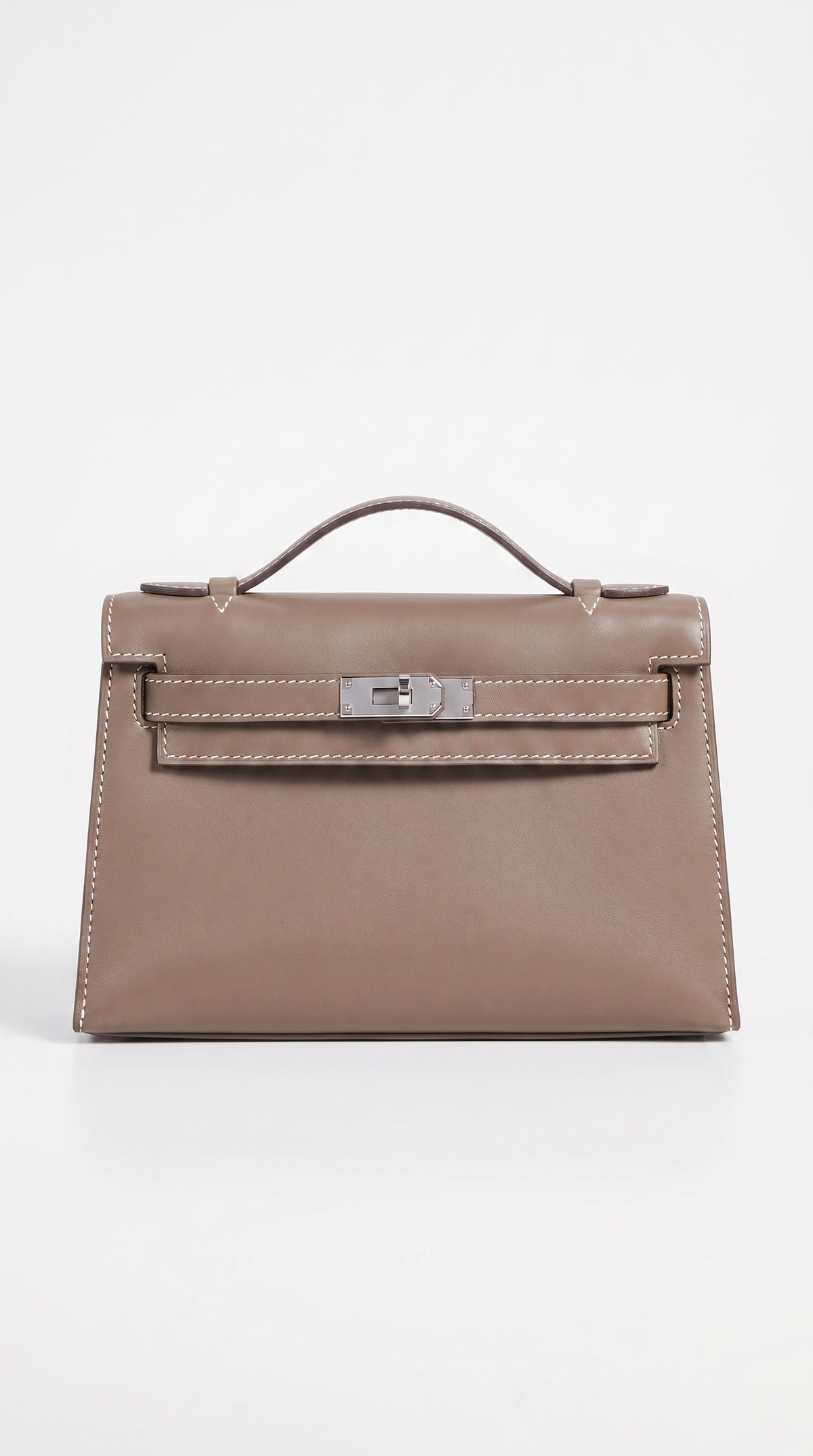 Sofi - Structured Leather Turn-Lock Handle Bag Gray