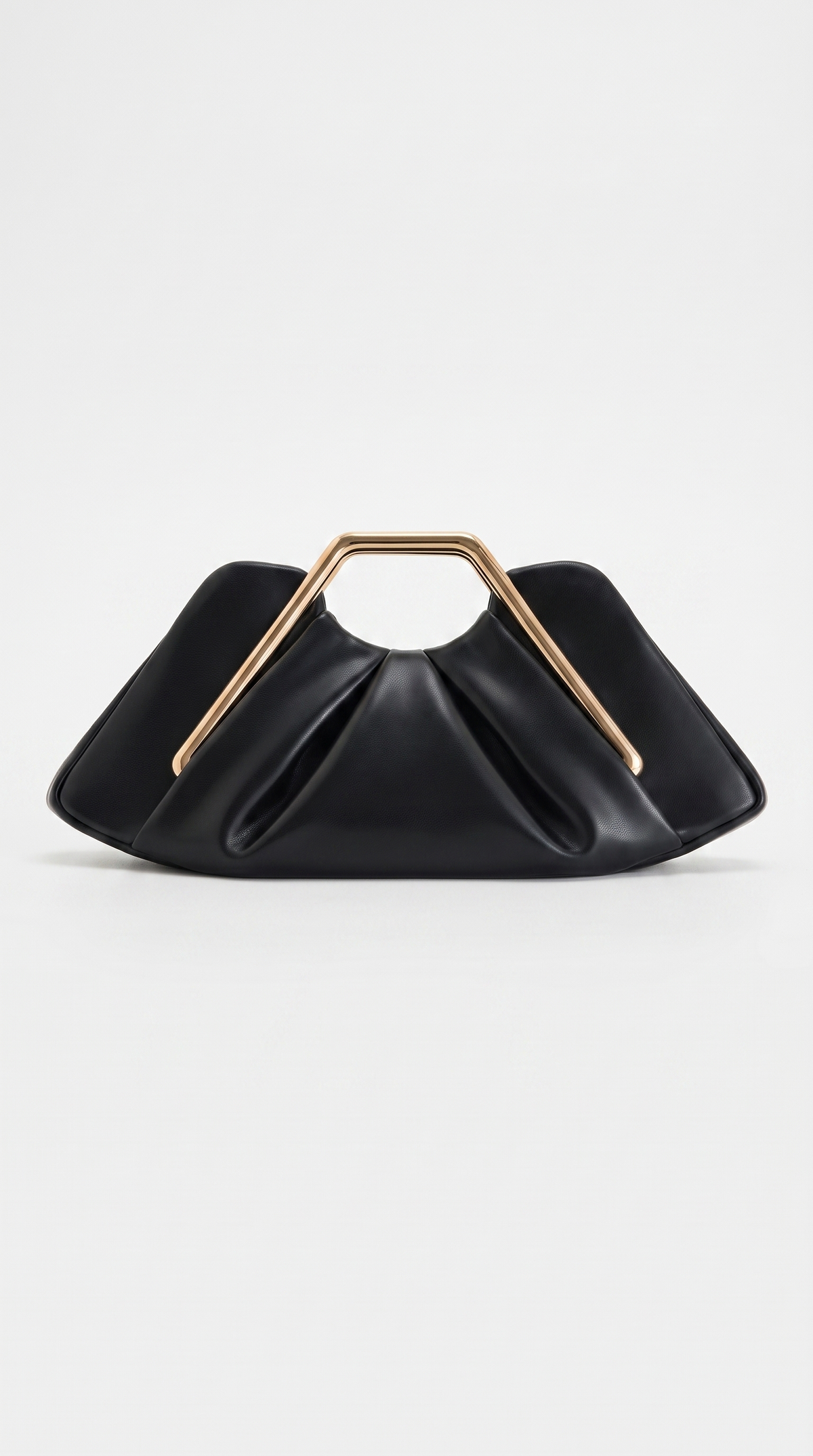 Kimo - Sculptural Ruched Leather Frame Clutch Black