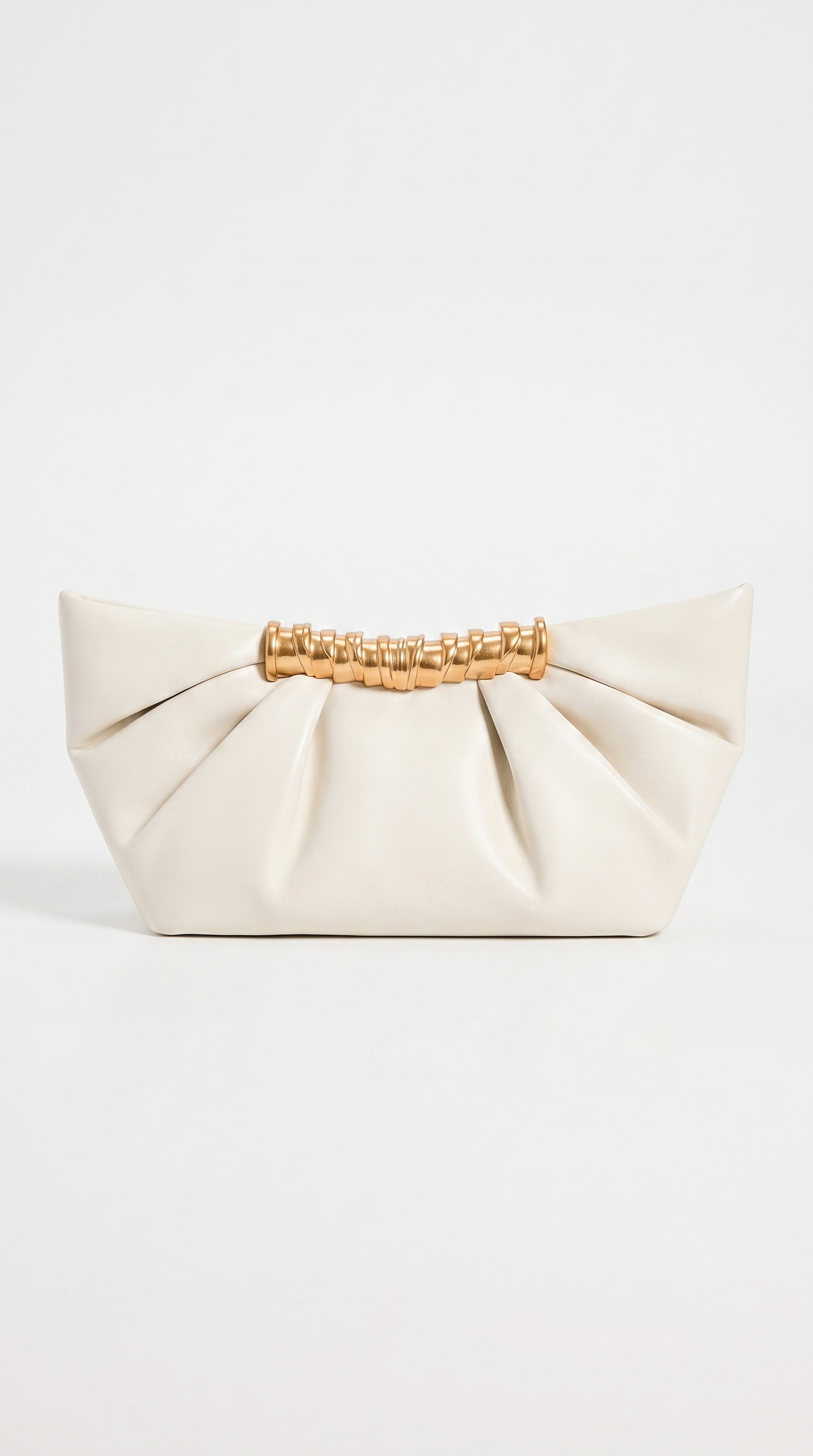 Nisa - Ruched Leather Metallic-Cuff Clutch White