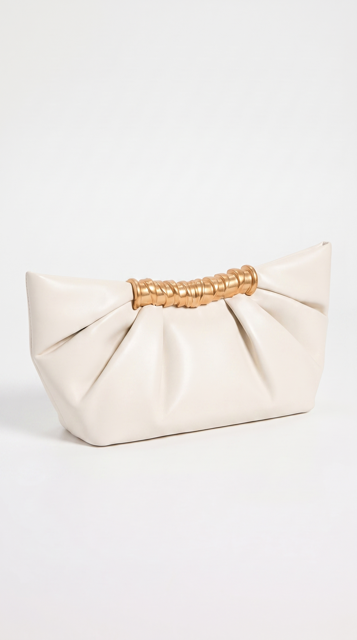 Nisa - Ruched Leather Metallic-Cuff Clutch White