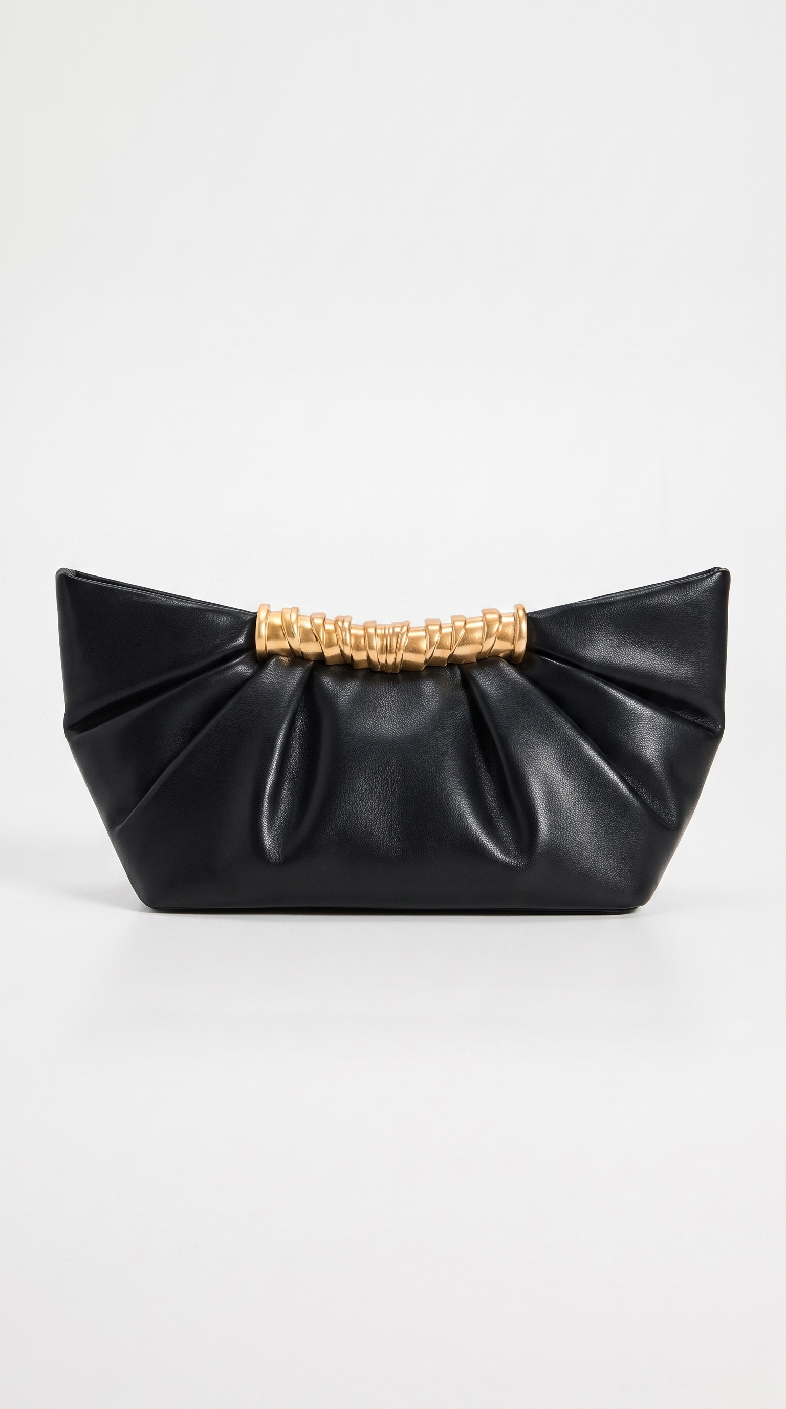 Nisa - Ruched Leather Metallic-Cuff Clutch Black