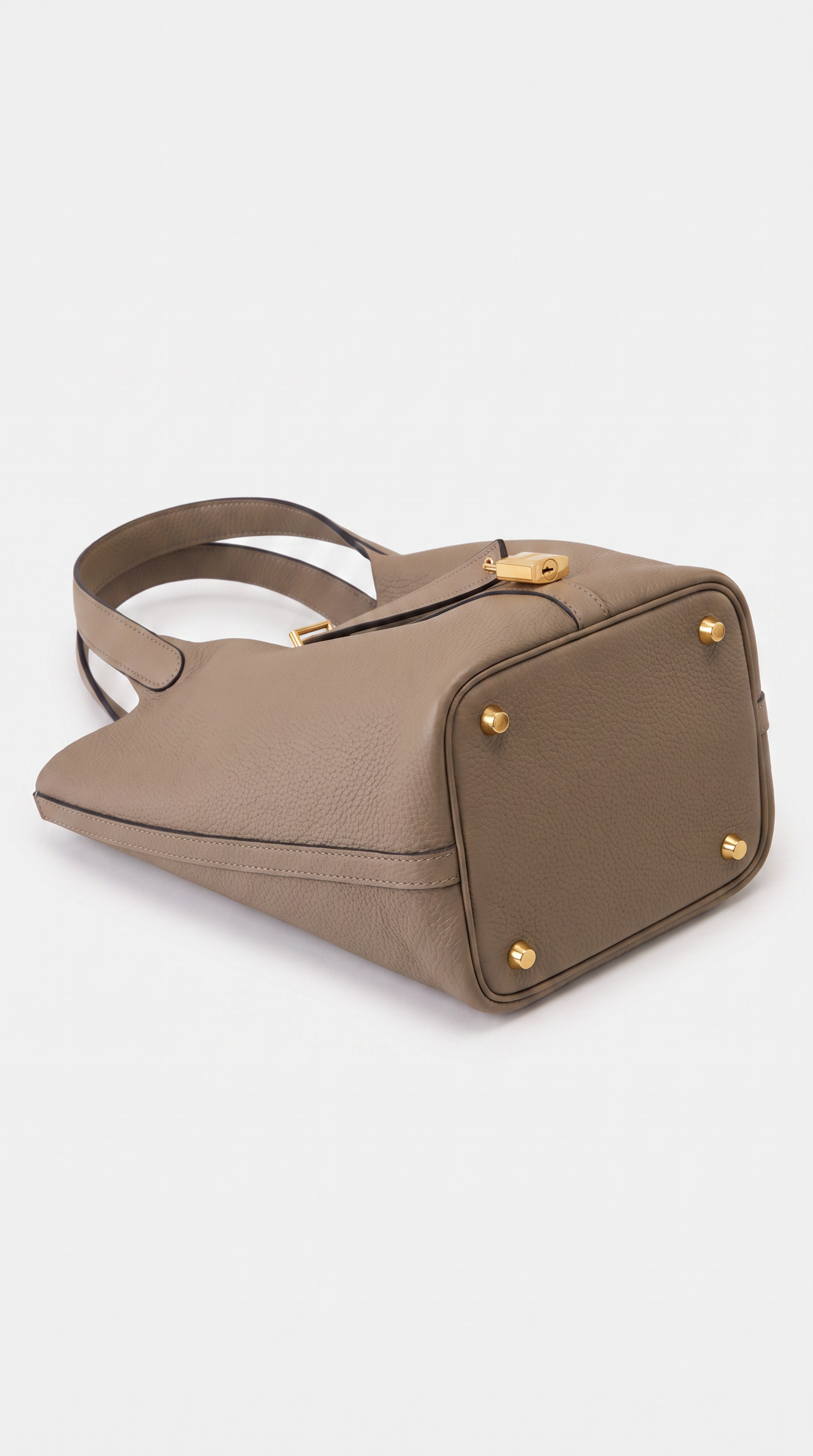 Naia - Pebbled Leather Padlock Bucket Tote Bag Gray