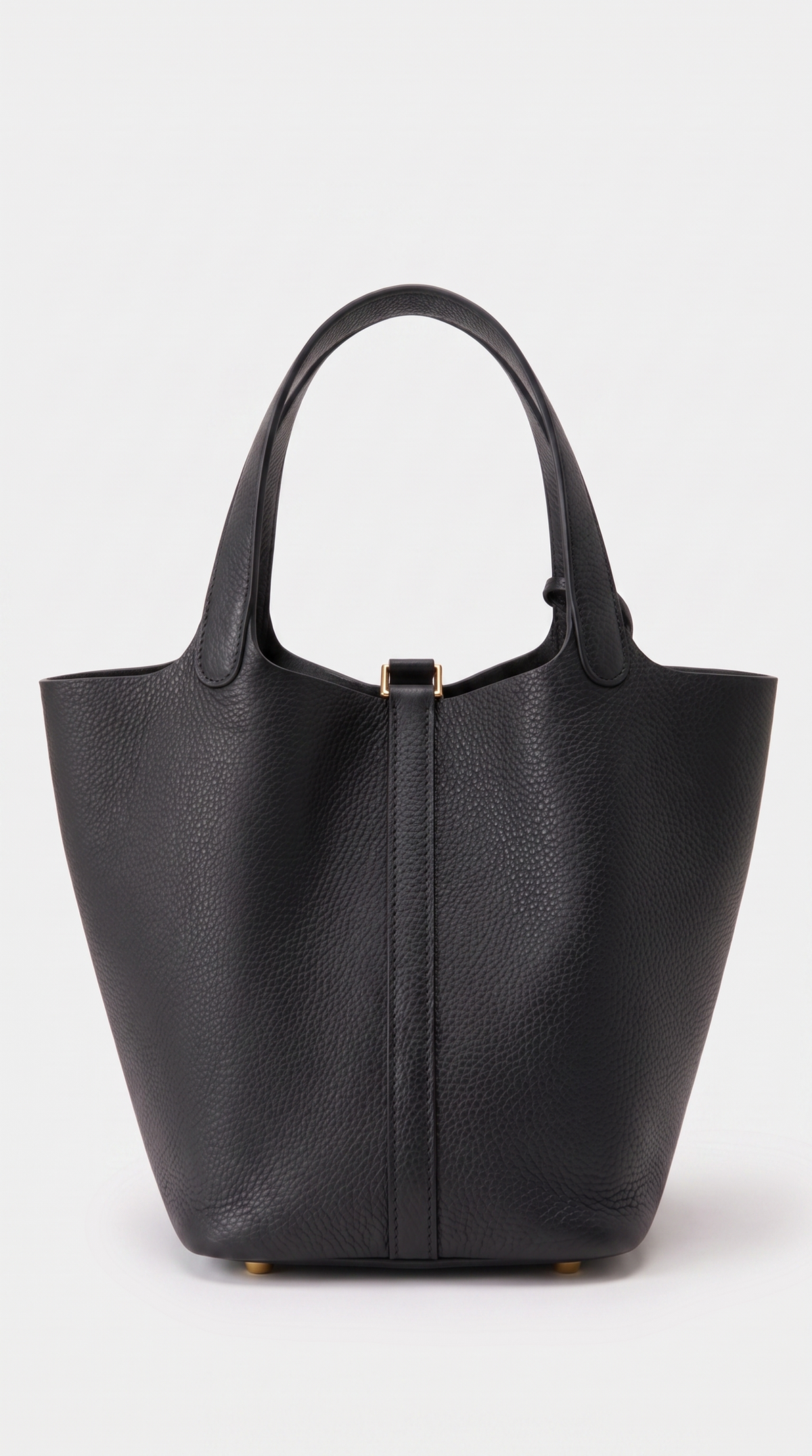 Naia - Pebbled Leather Padlock Bucket Tote Bag Black