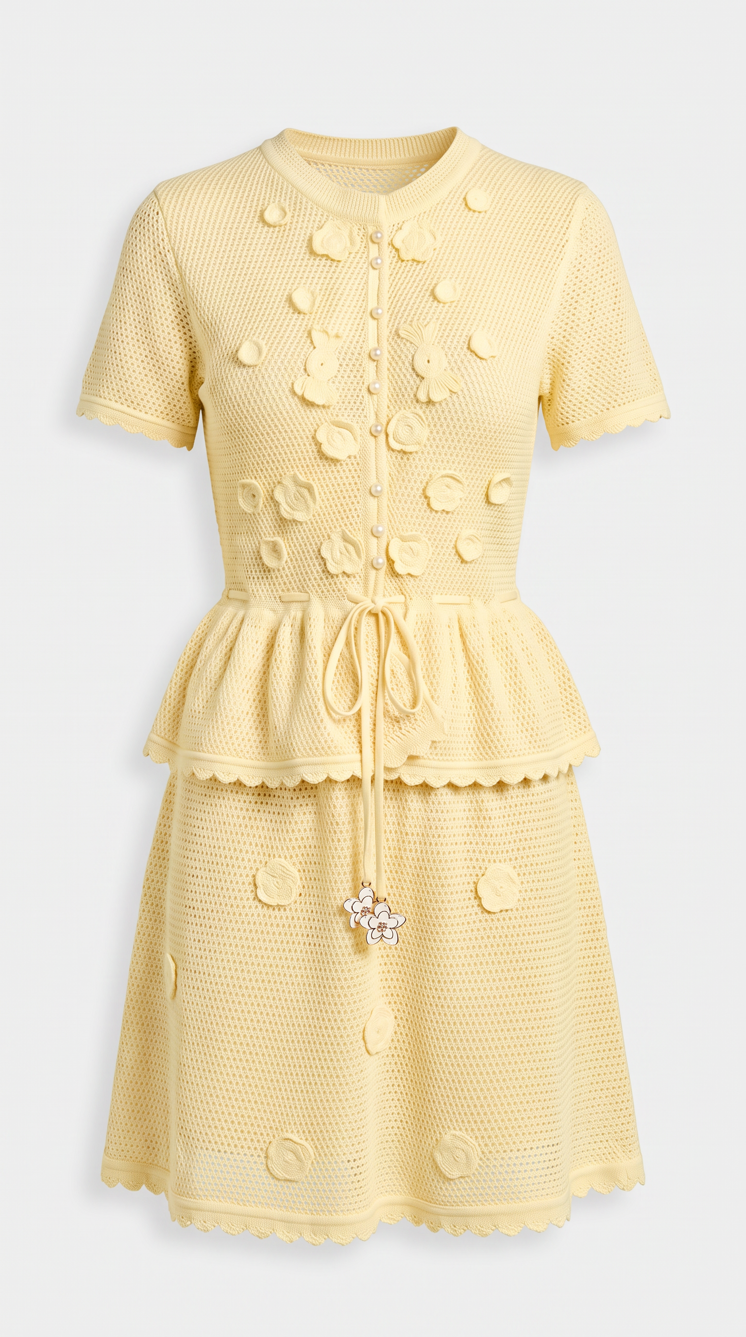 Alsi - 3D Floral-Appliqué Knit Cardigan & Skirt Set