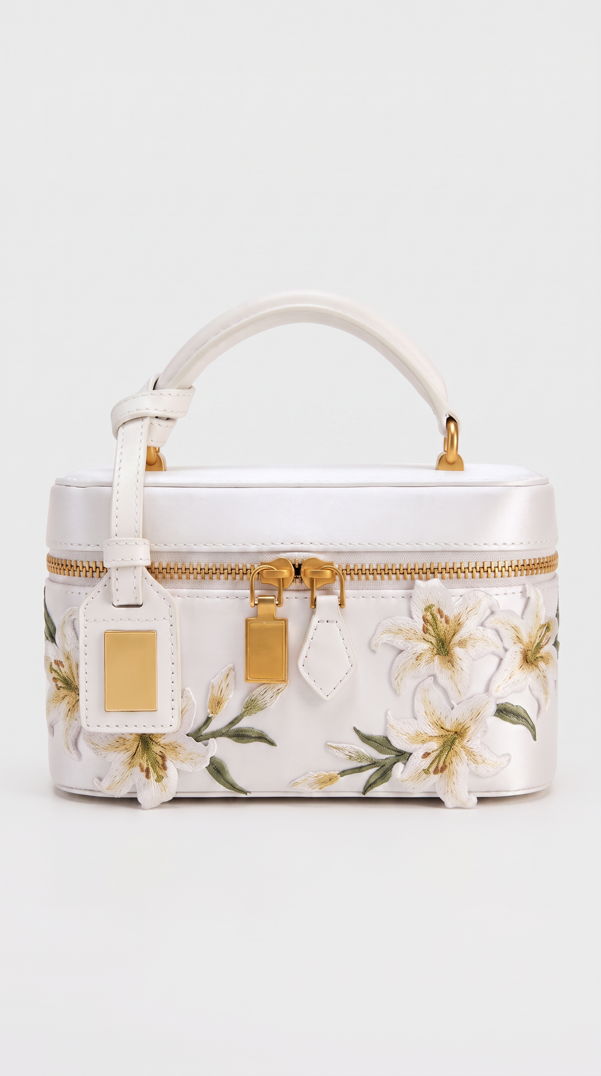 Kiri - Floral Embroidered Satin Vanity Bag White