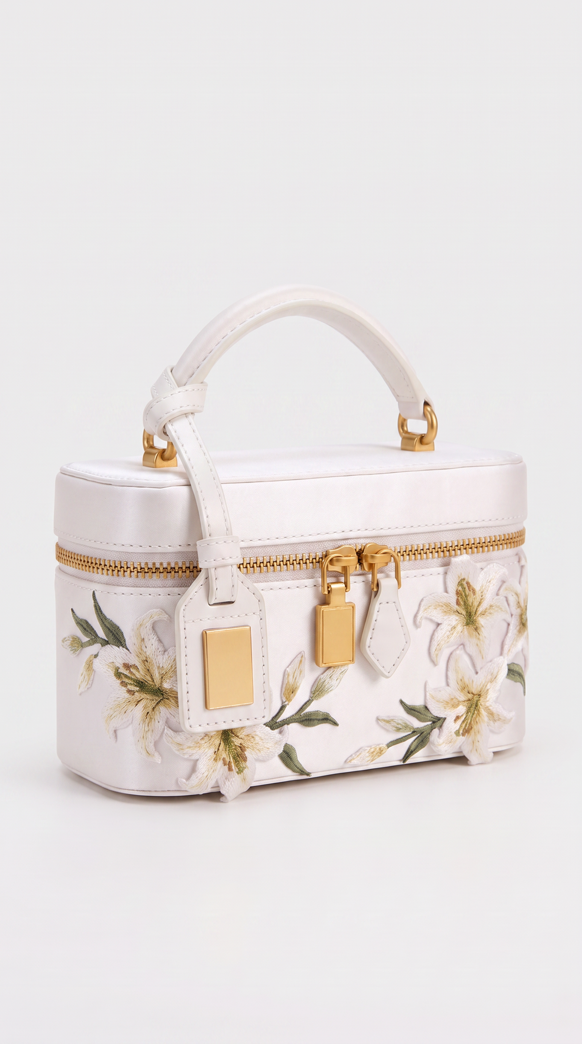 Kiri - Floral Embroidered Satin Vanity Bag White