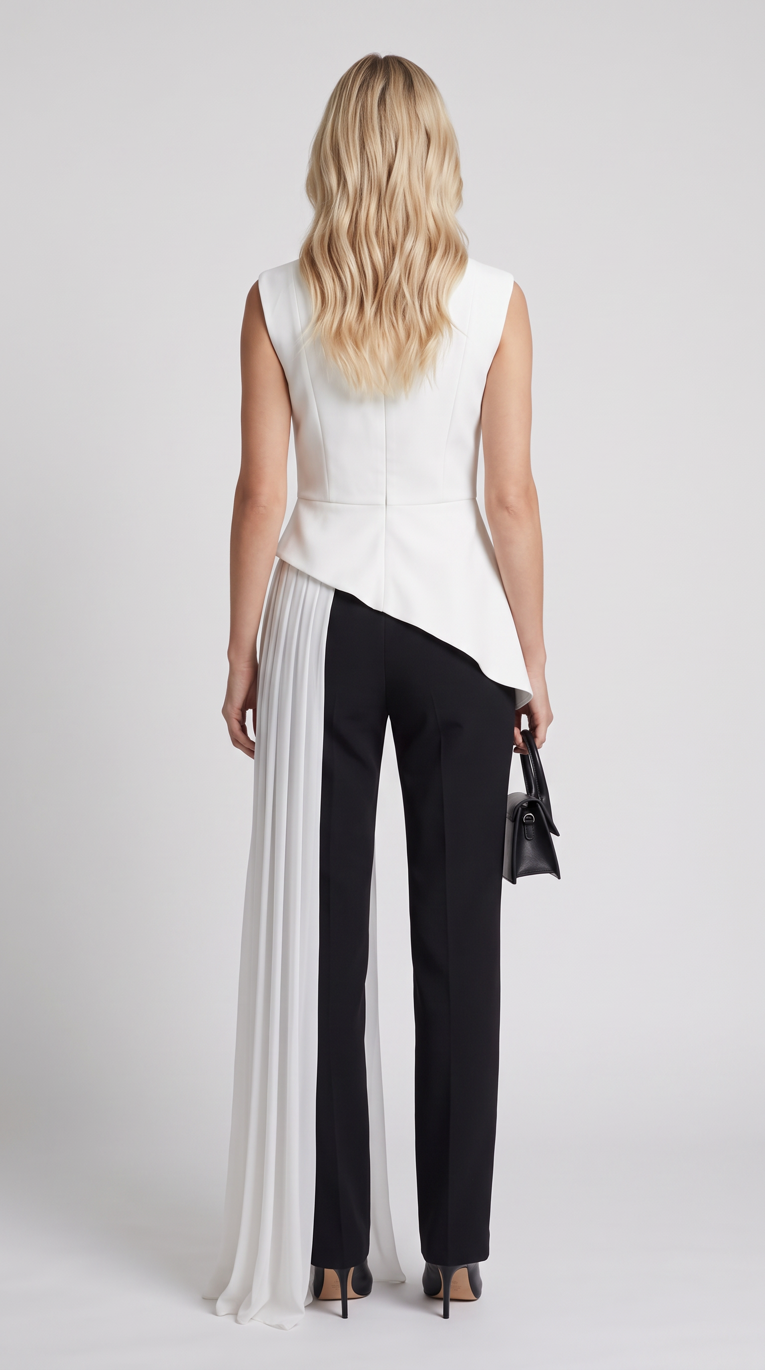 Mara - Asymmetrisches Chiffon Drapiertes Peplum Top Weiß