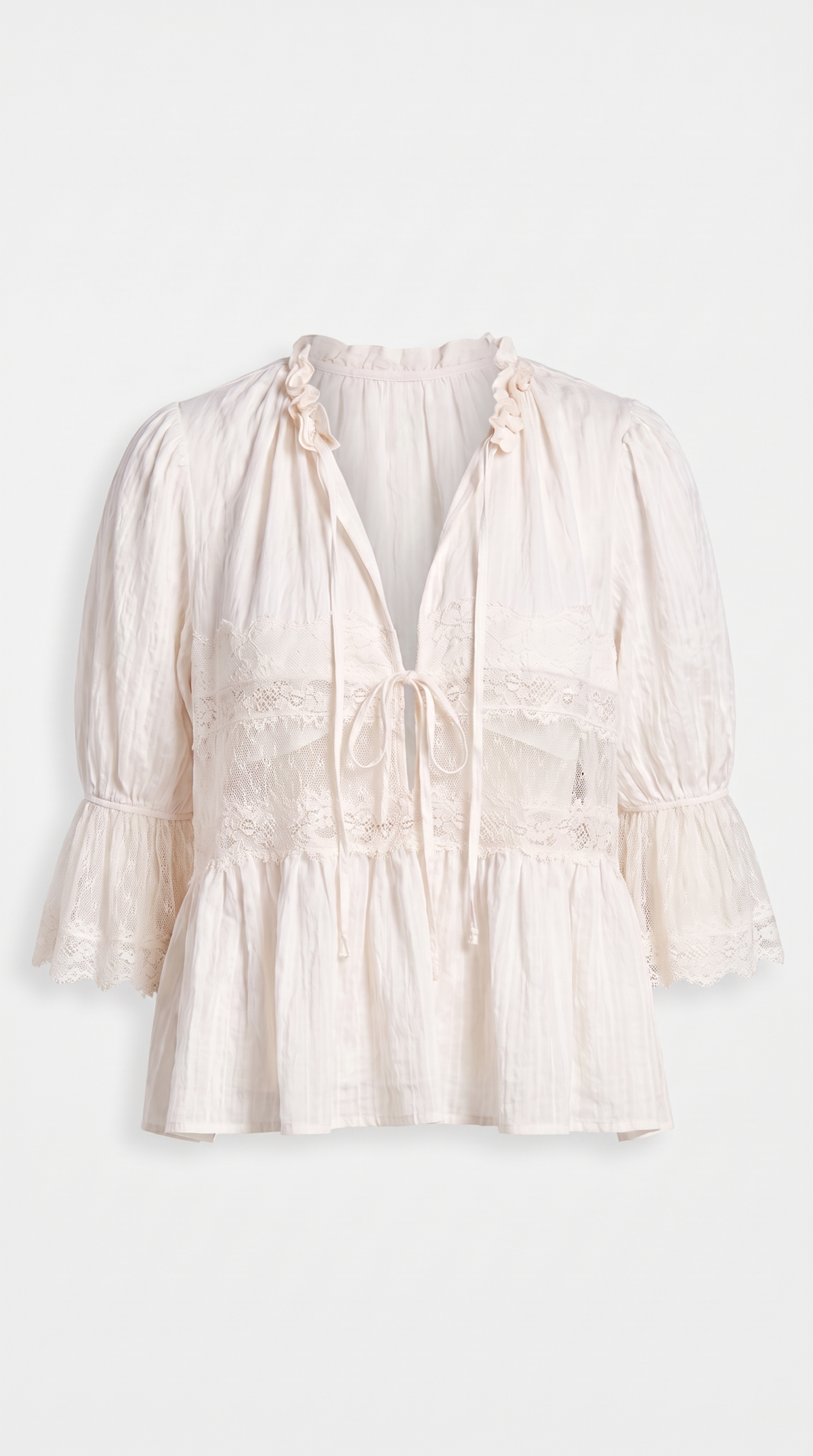 Pino - Sheer Lace Inset Peplum Blouse White