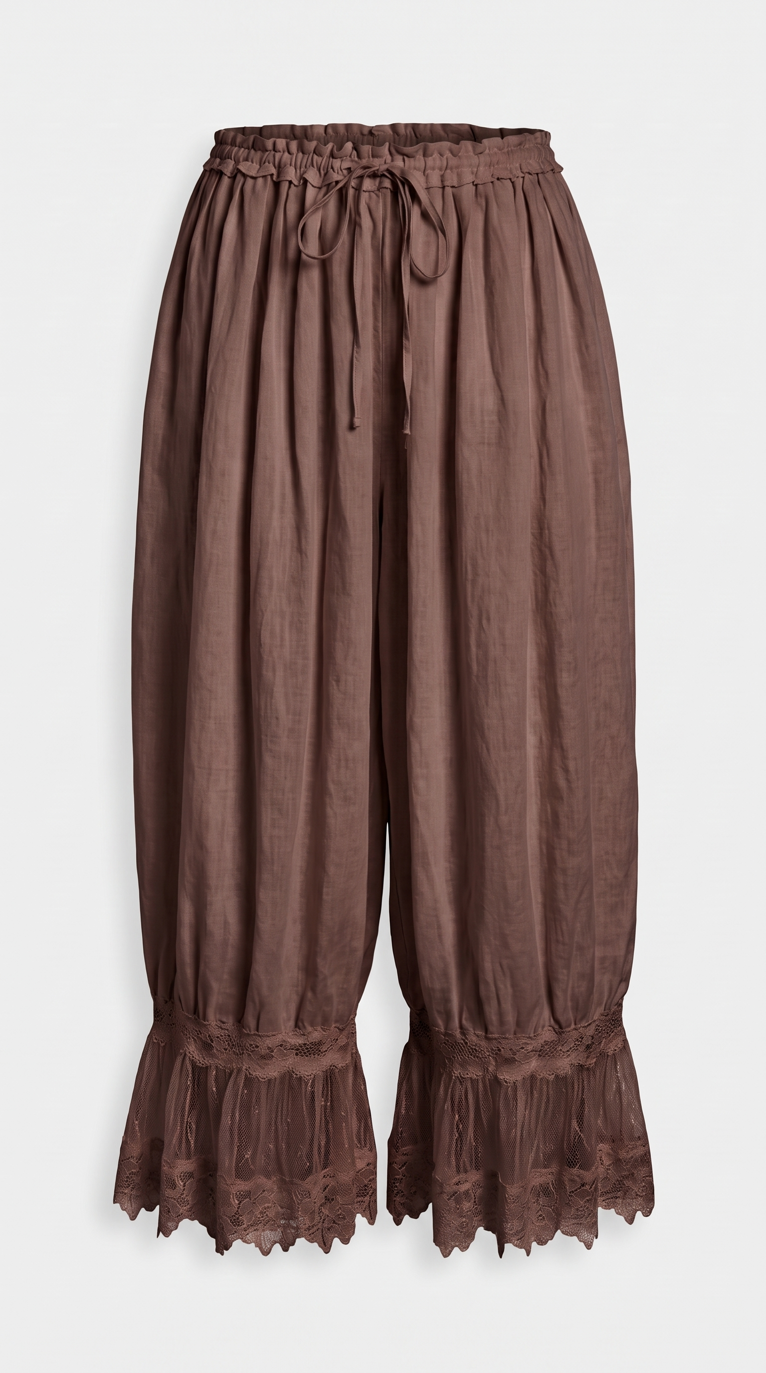 Pino - Lace-Trimmed Gathered Bloomer Pants Brown