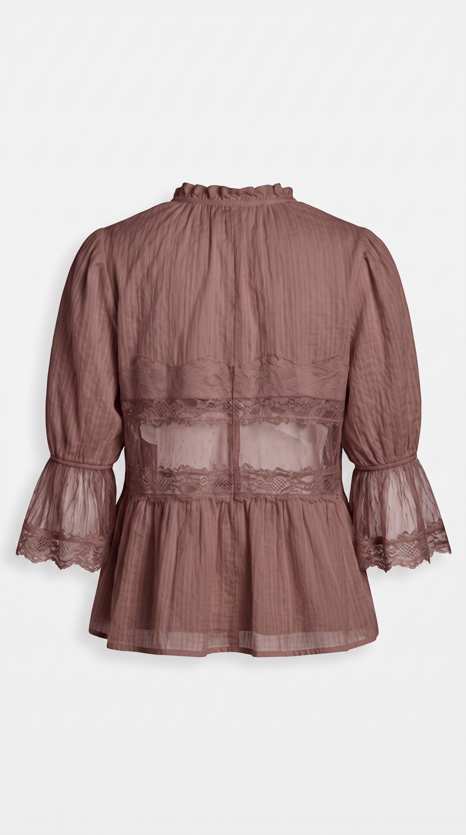 Pino - Sheer Lace Inset Peplum Blouse Brown