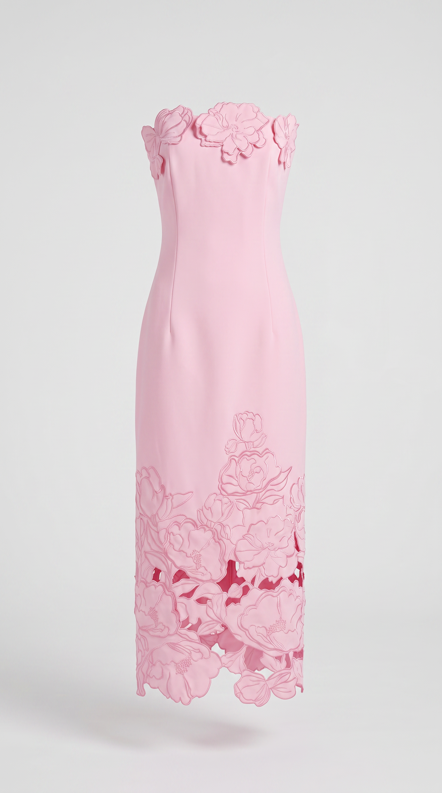 Vero - Strapless Cutout Floral Embroidered Midi Dress