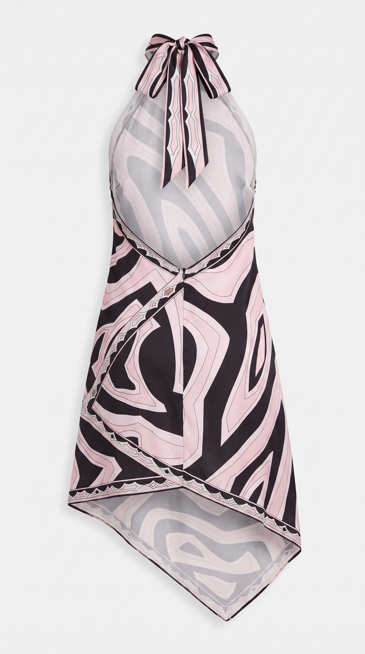 Seli - Graphic Printed Halter Handkerchief Dress Pink
