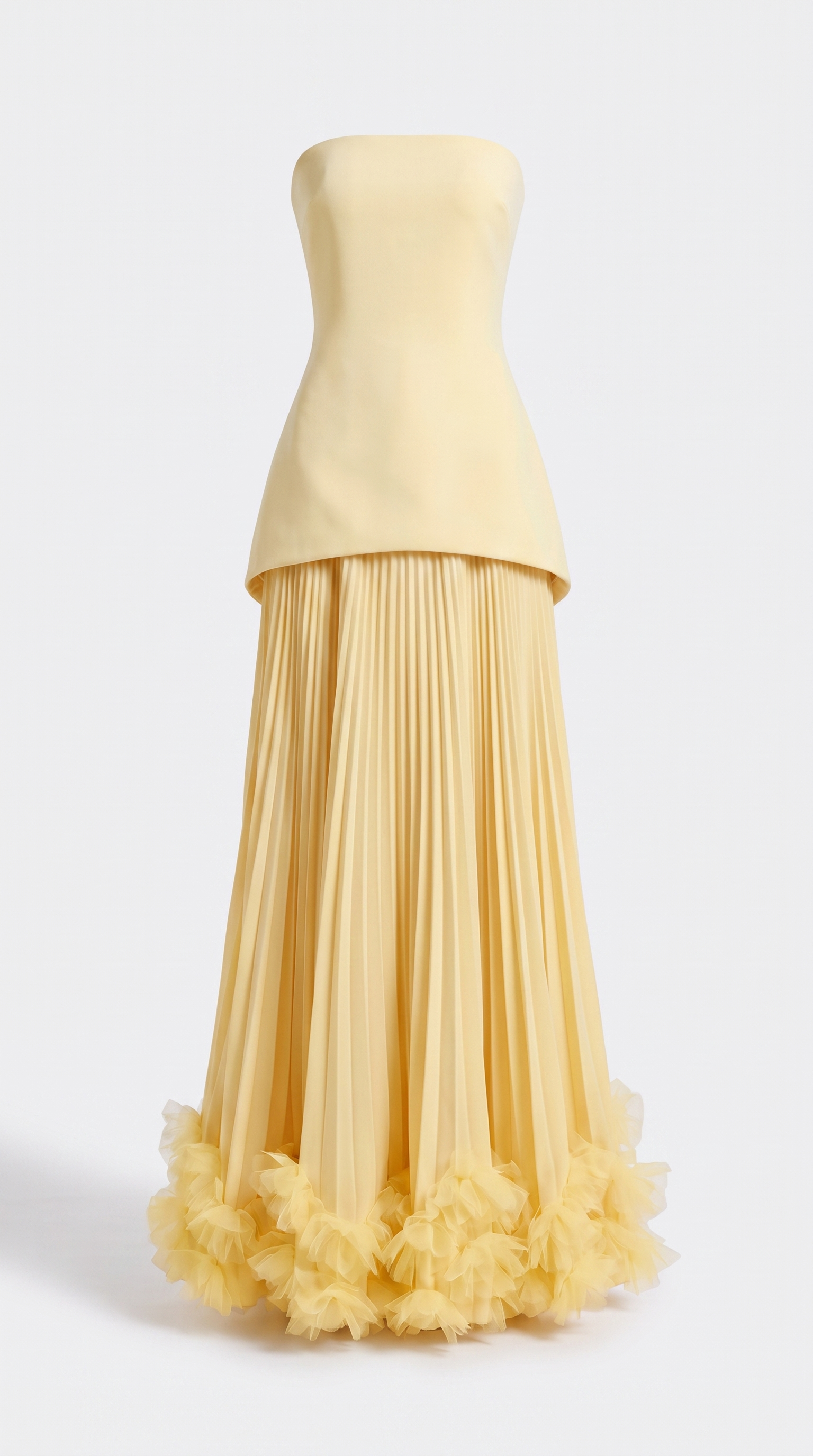 Ceto - Strapless Pleated Rosette-Hem Maxi Gown Yellow