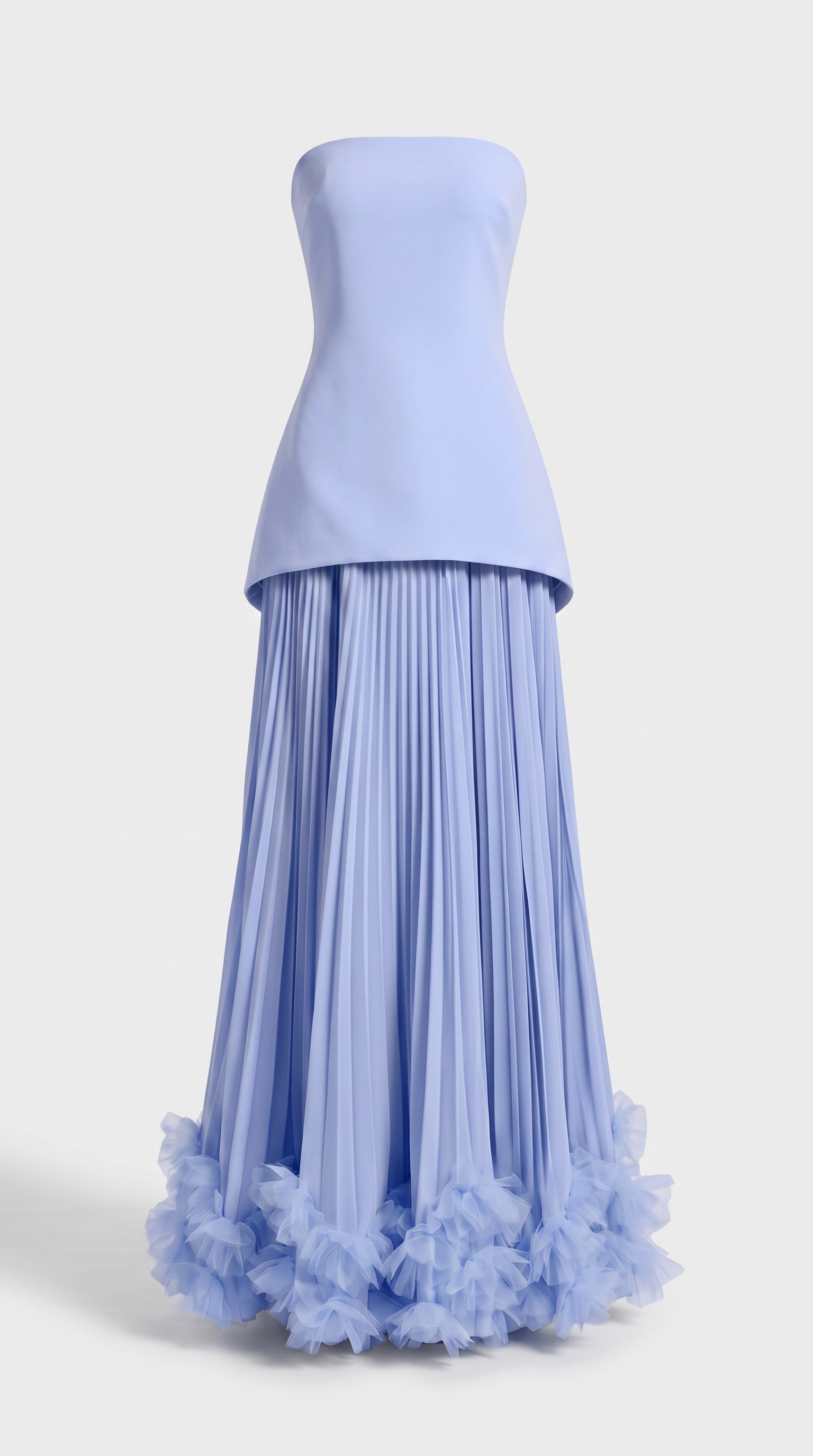 Ceto - Strapless Pleated Rosette-Hem Maxi Gown Blue