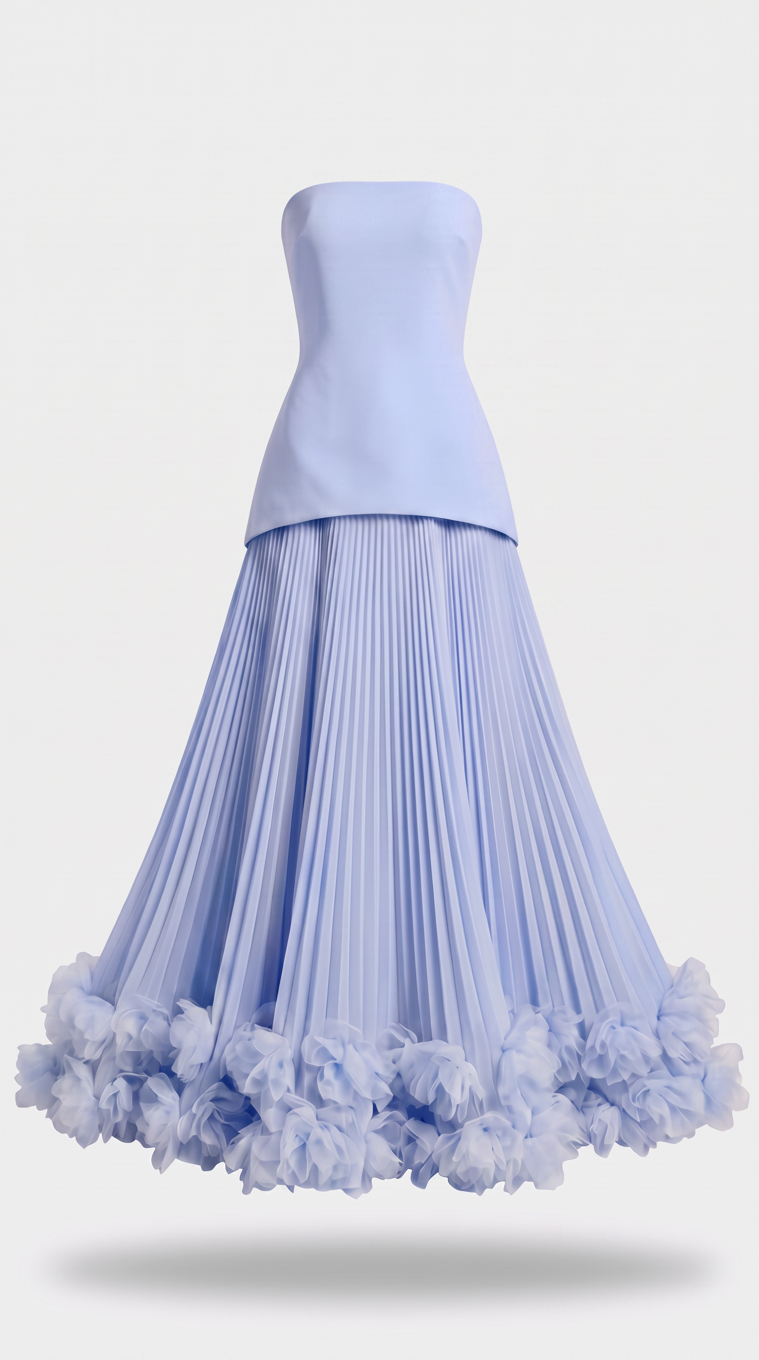Ceto - Strapless Pleated Rosette-Hem Maxi Gown Blue