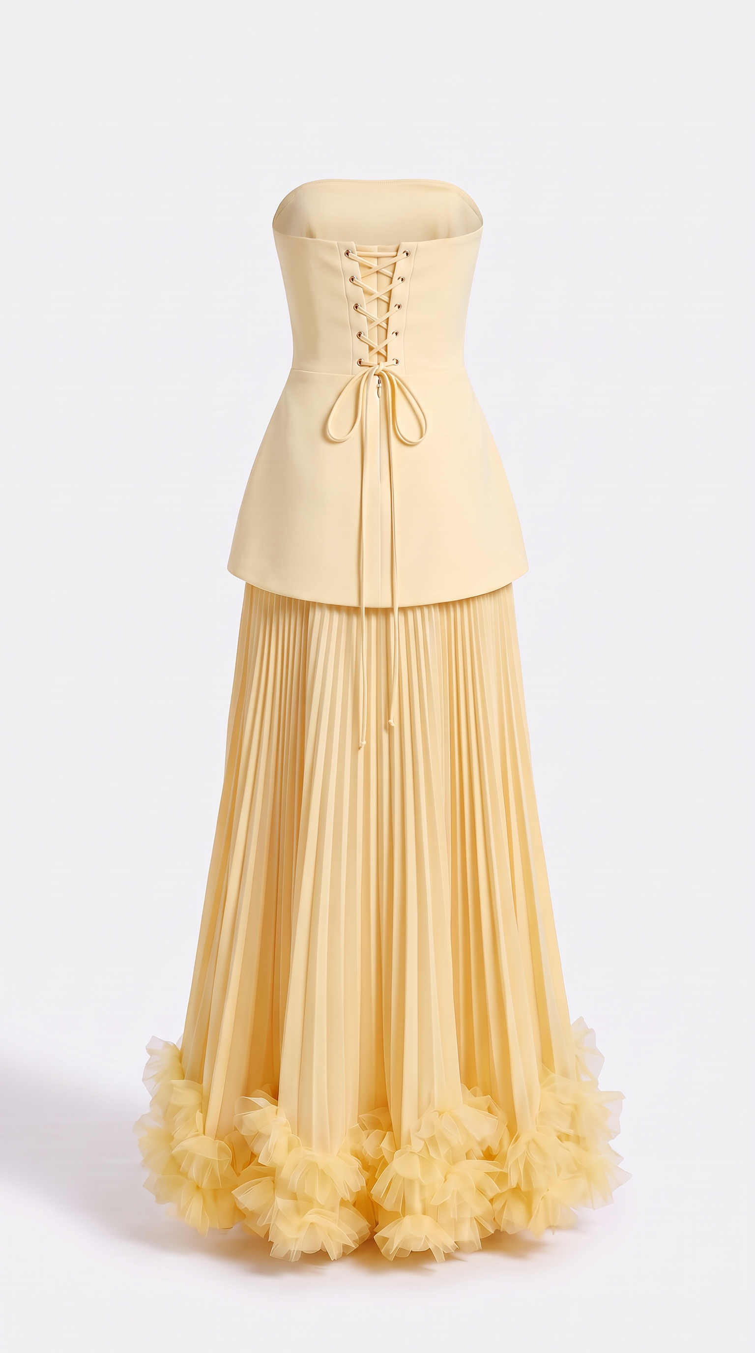 Ceto - Strapless Pleated Rosette-Hem Maxi Gown Yellow