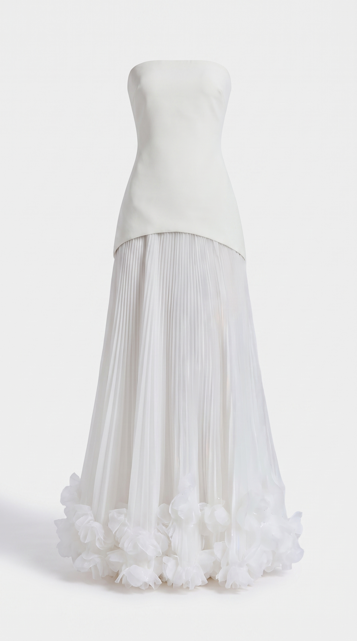Ceto - Strapless Pleated Rosette-Hem Maxi Gown White