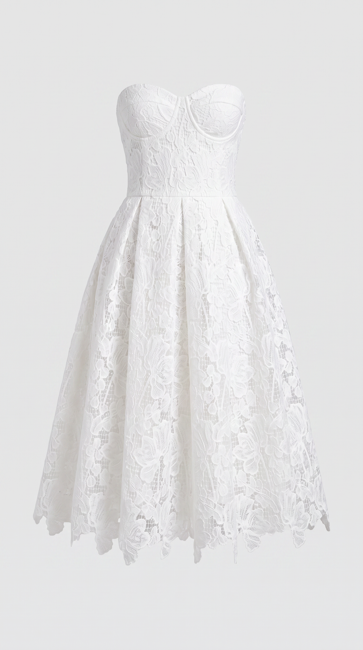 Melos - Embroidered Corseted A-Line Midi Dress White