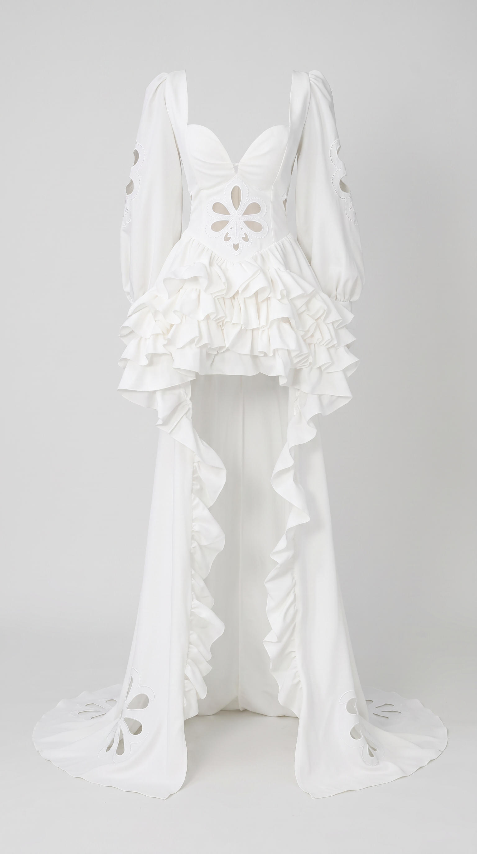 Porto - Ruffled Cutout High-Low Gown White