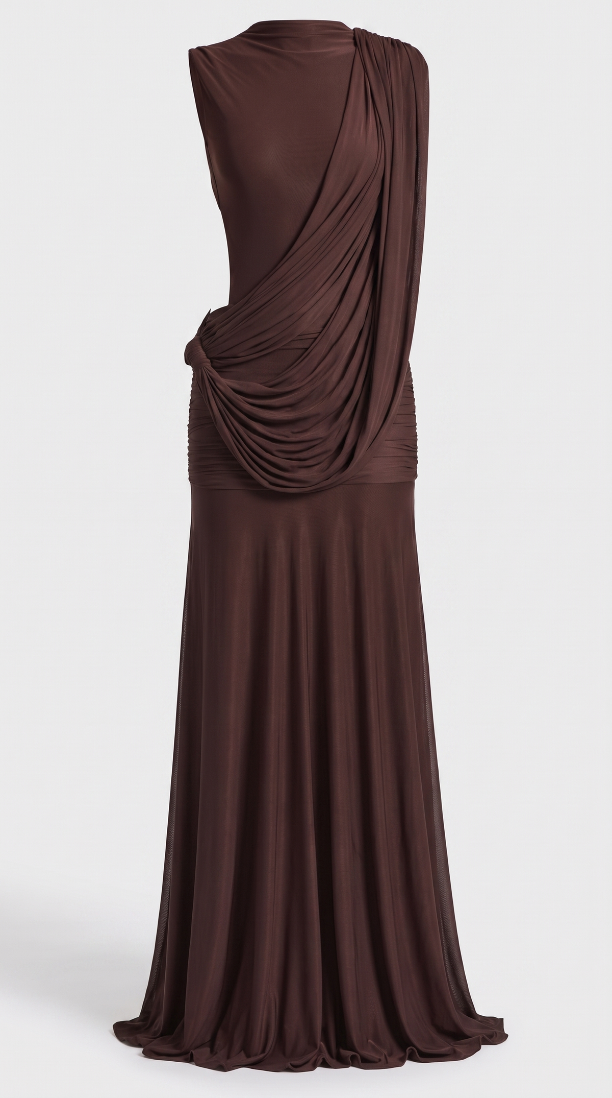 Vento - Draped Cowl Asymmetric Open-Back Maxi Dress Brown