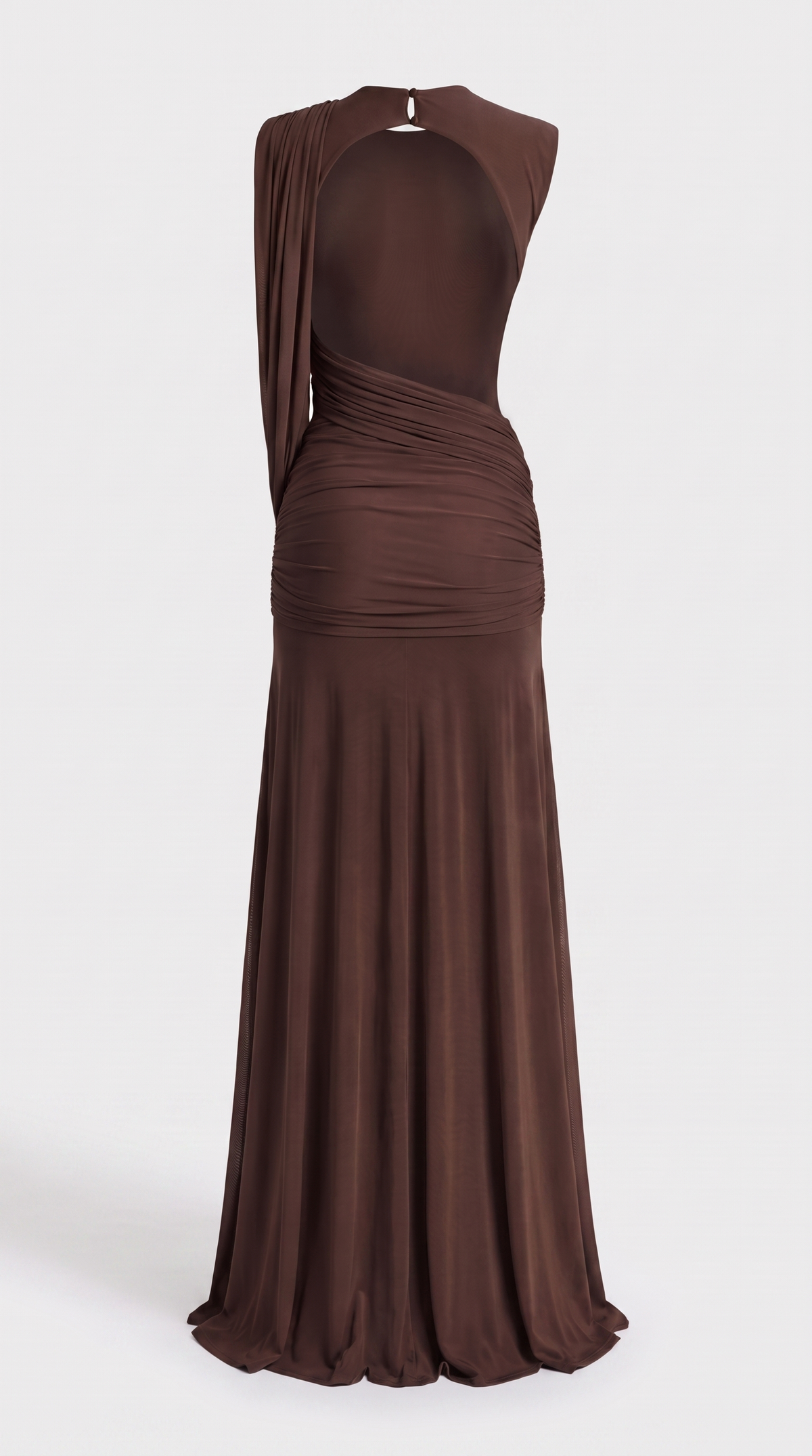 Vento - Draped Cowl Asymmetric Open-Back Maxi Dress Brown