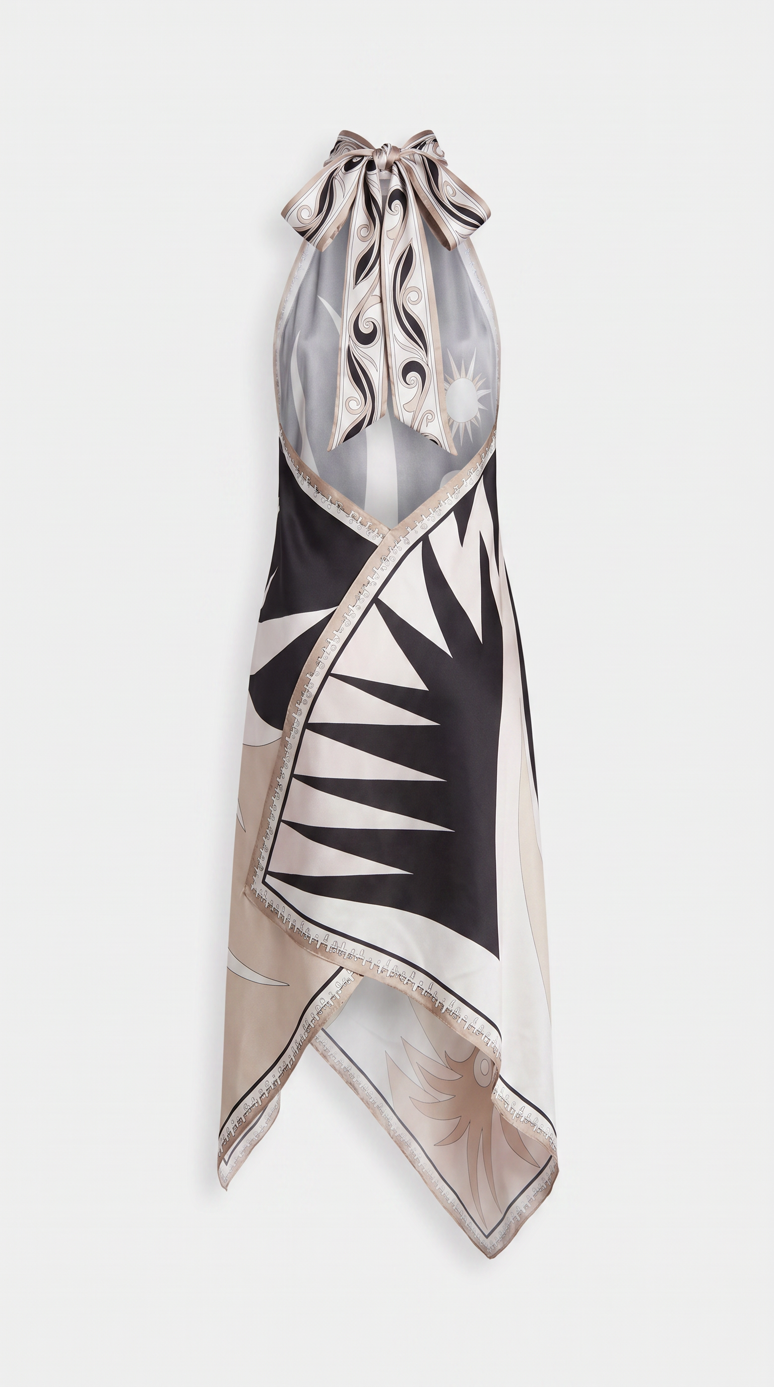 Liri - Printed Halter Handkerchief Silk-Satin Dress Black