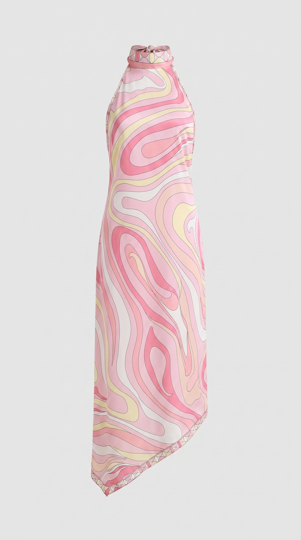 Liri - Printed Halter Handkerchief Silk-Satin Dress Pink