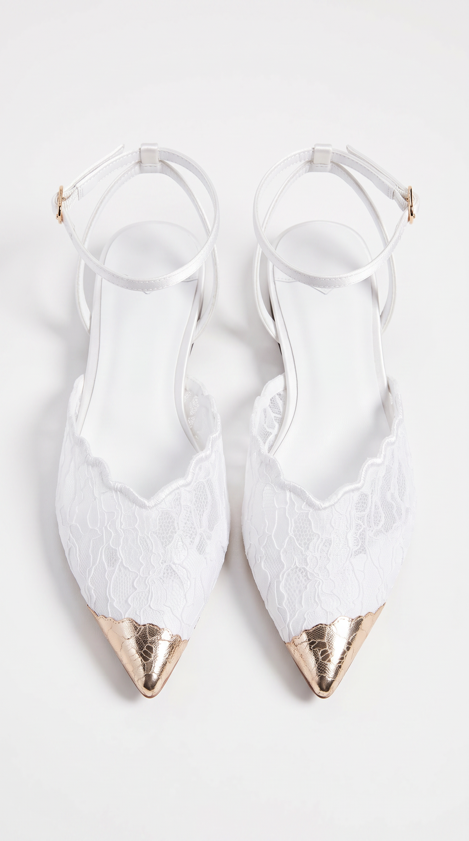 Evra - Metallic Toe Cap Lace Ankle-Strap Ballet Flats White