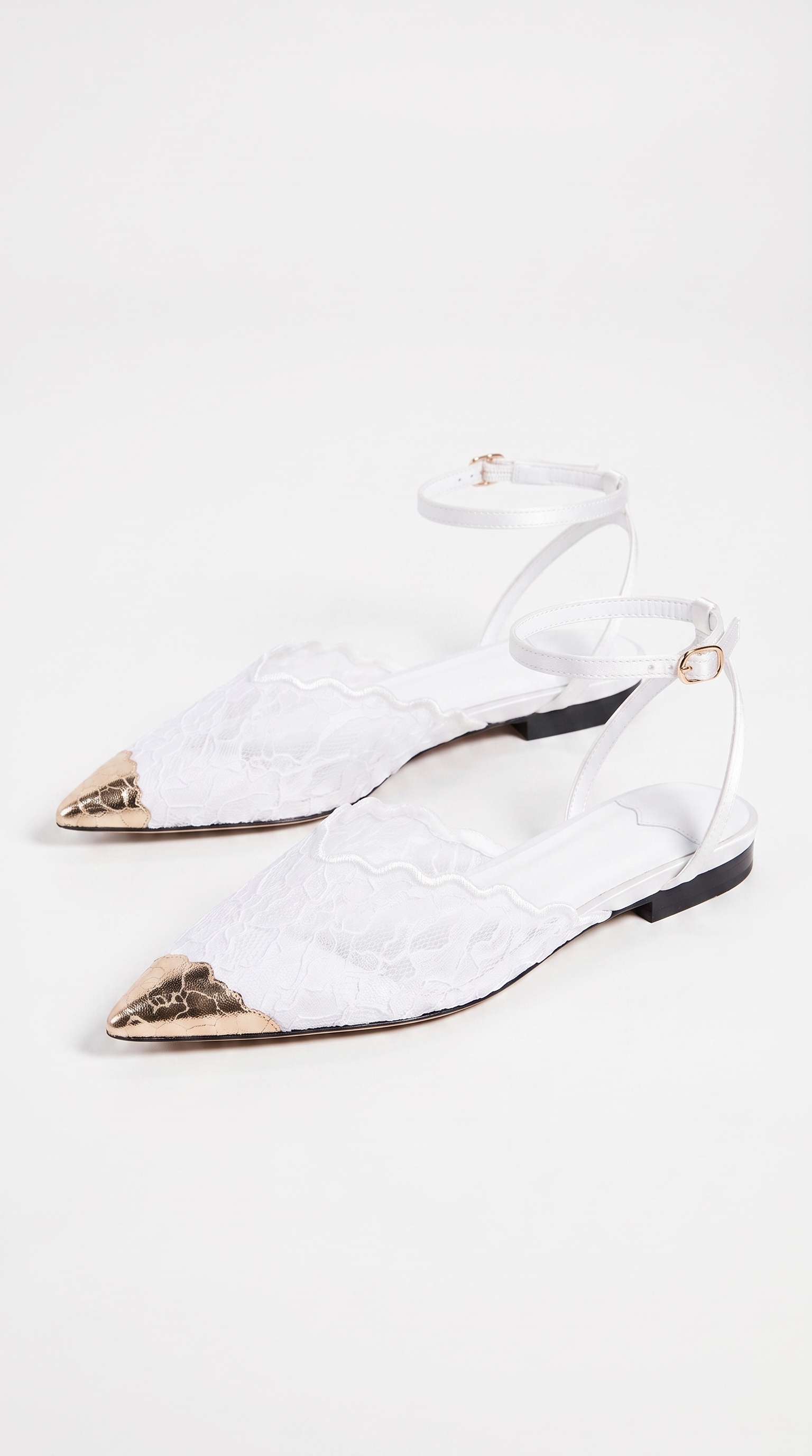 Evra - Metallic Toe Cap Lace Ankle-Strap Ballet Flats White