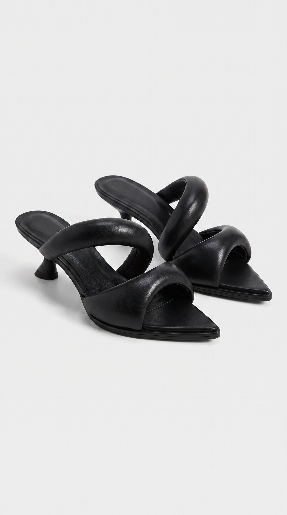 Vura - Padded Tubular Strap Pointed-Toe Mule Sandals Black