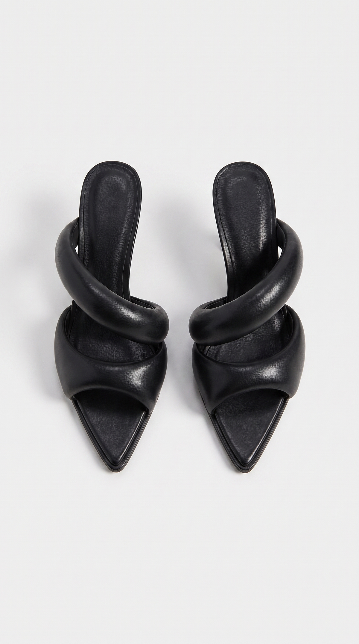 Vura - Padded Tubular Strap Pointed-Toe Mule Sandals Black