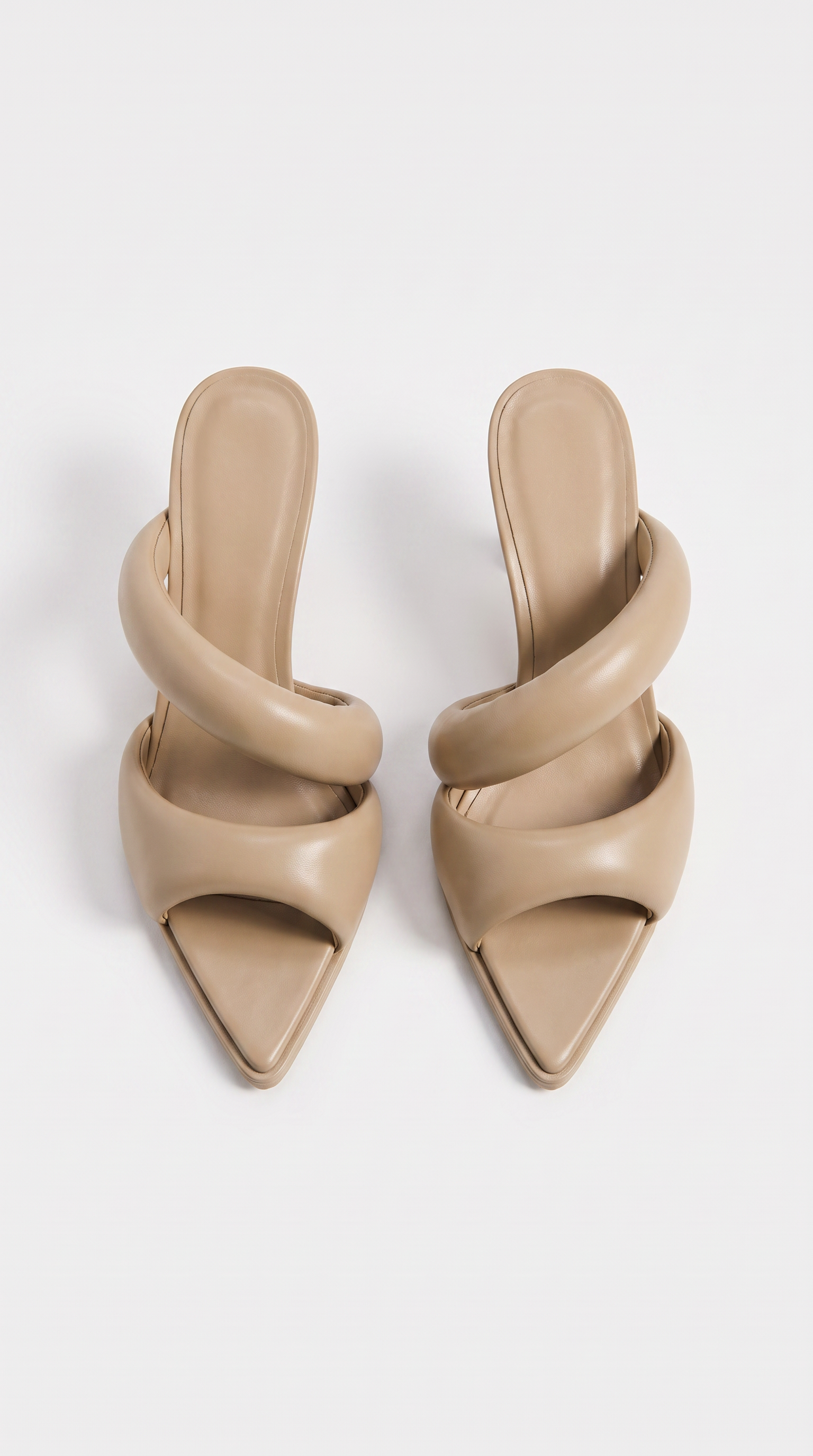 Vura - Padded Tubular Strap Pointed-Toe Mule Sandals Beige