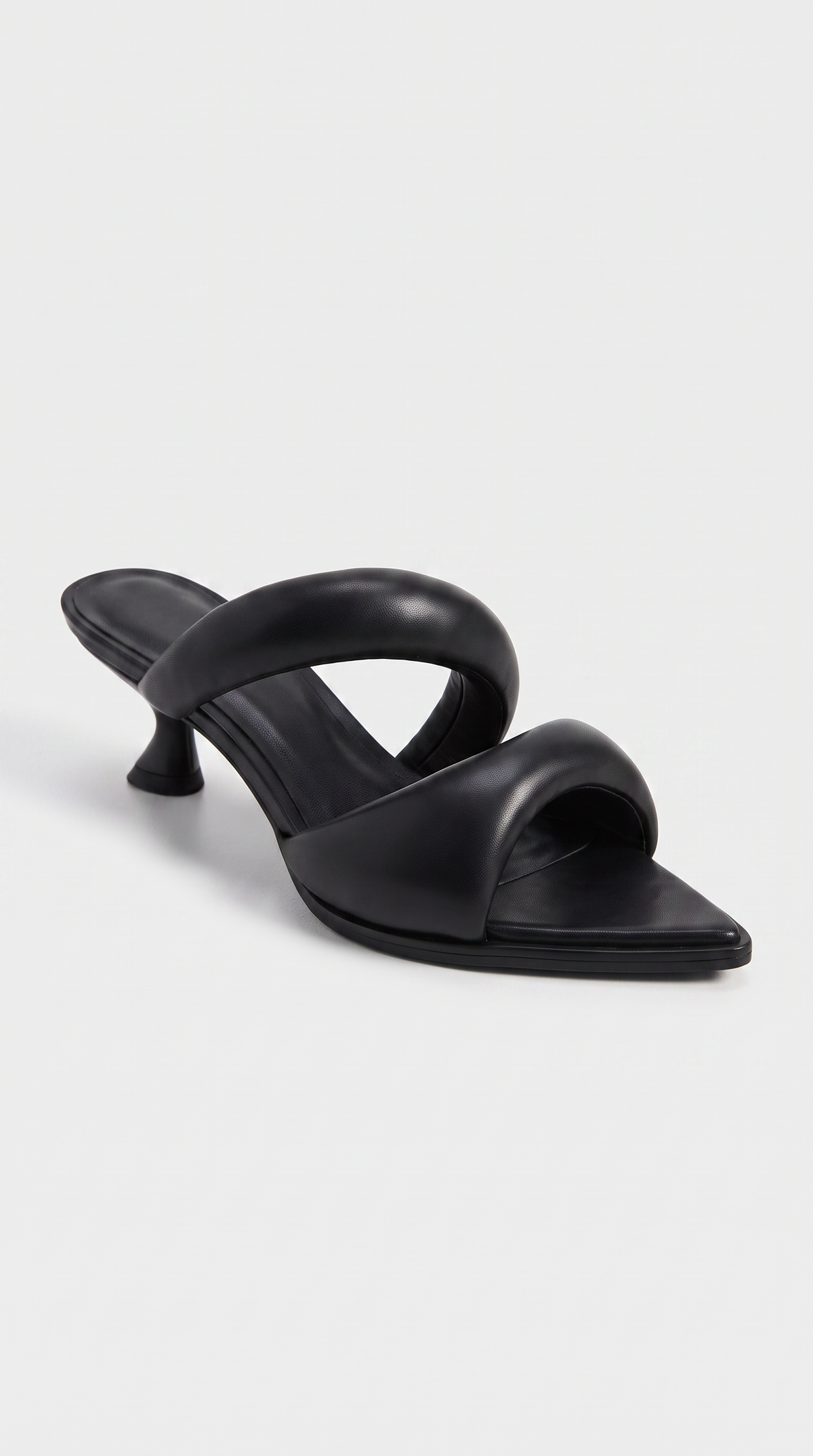 Vura - Padded Tubular Strap Pointed-Toe Mule Sandals Black