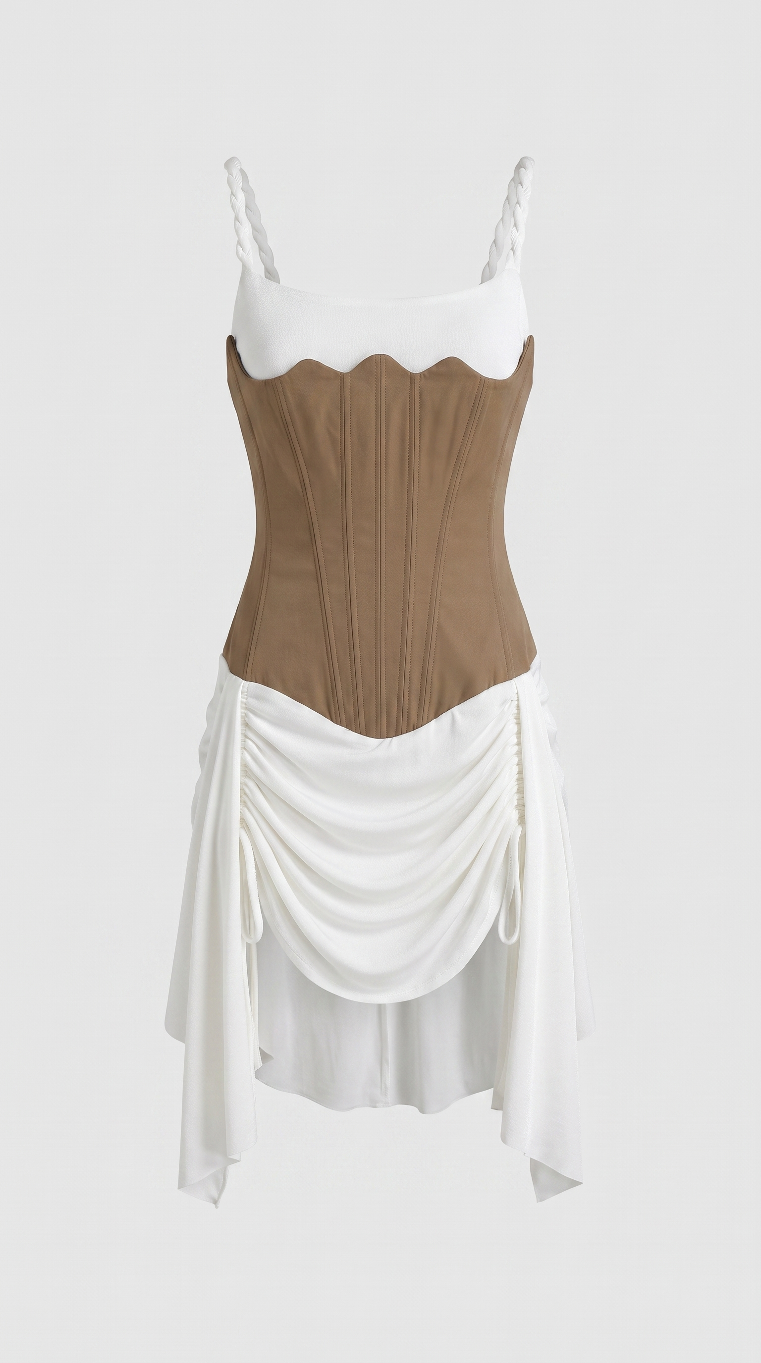 Ansa - Scalloped Corset Draped Mini Dress