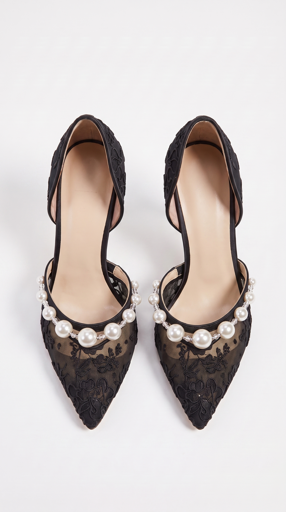 Astor - Pearl-Embellished Lace d'Orsay Pump Black