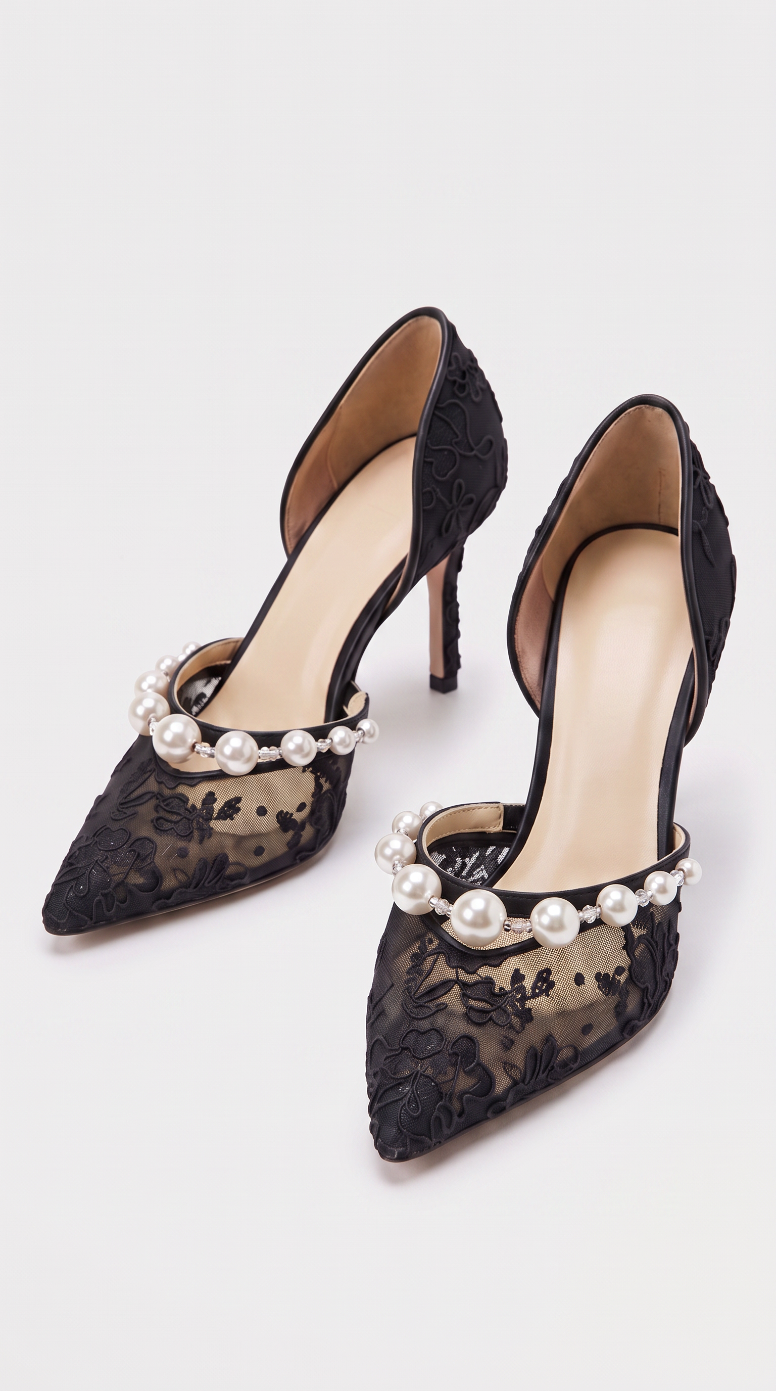 Astor - Pearl-Embellished Lace d'Orsay Pump Black