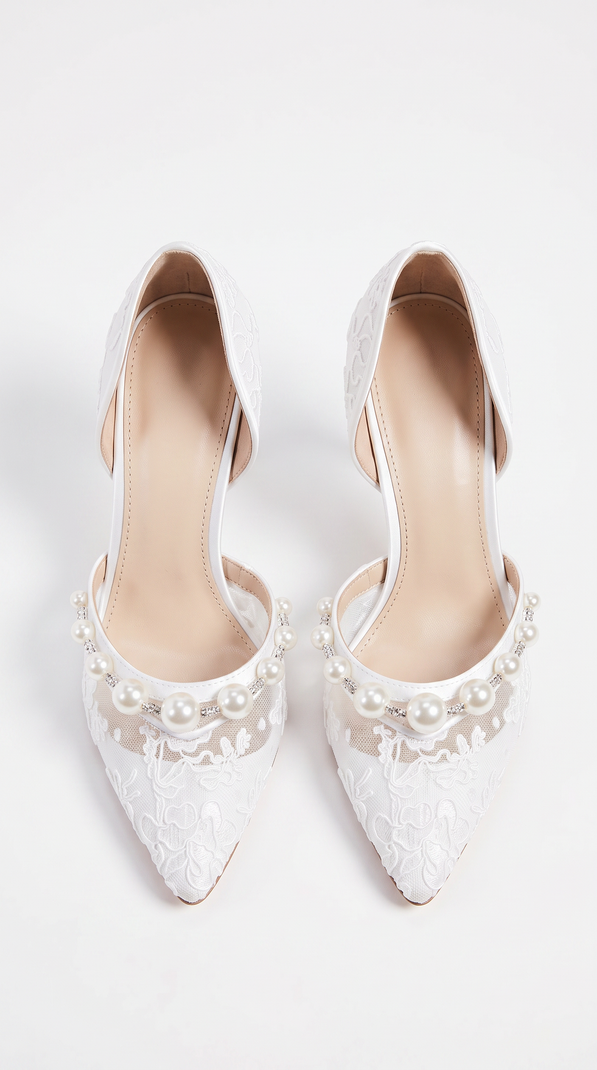 Astor - Pearl-Embellished Lace d'Orsay Pump White