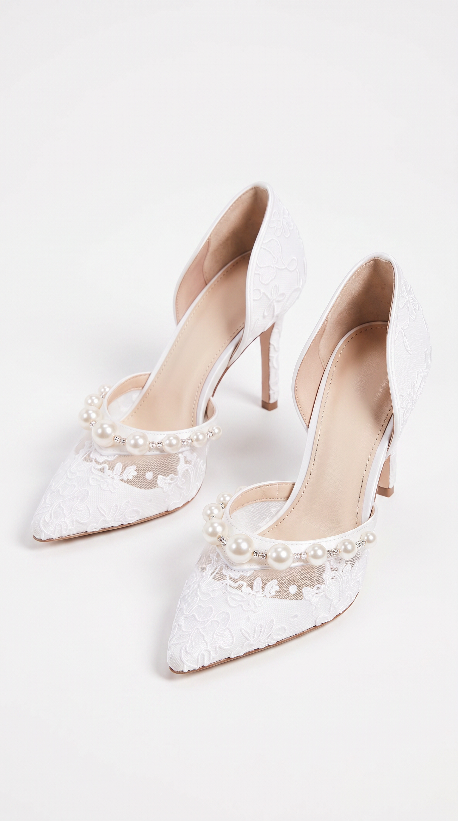 Astor - Pearl-Embellished Lace d'Orsay Pump White