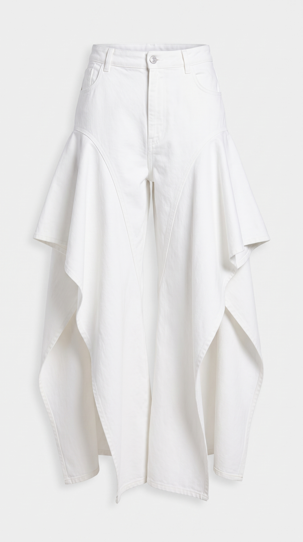Viro - Sculptural Cascading Side-Ruffle Denim Pants White
