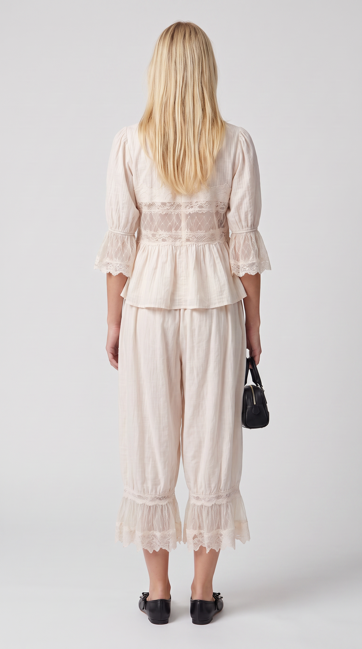 Pino - Sheer Lace Inset Peplum Blouse White