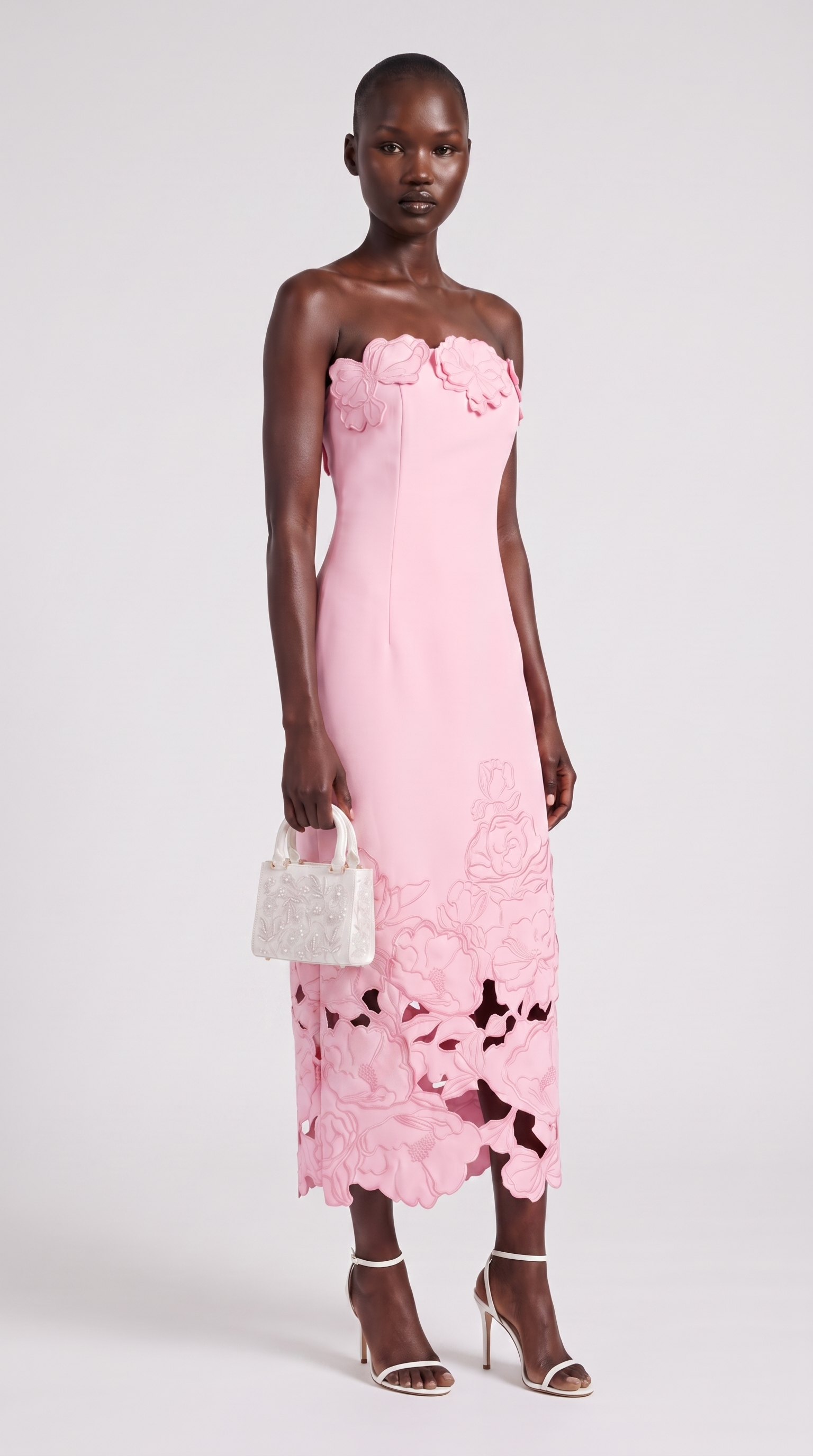 Vero - Strapless Cutout Floral Embroidered Midi Dress