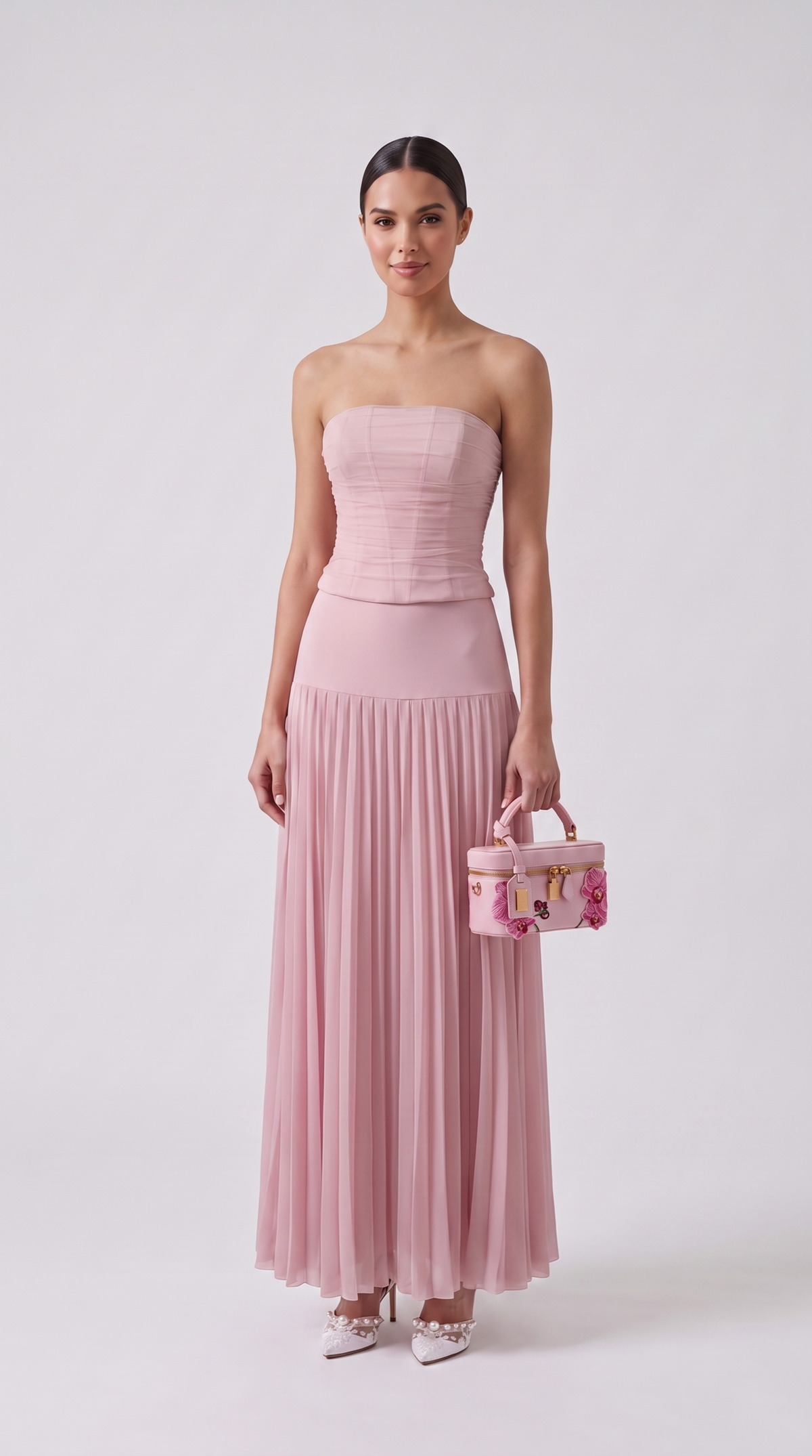 Koa - Embellished Cape Overlay Corseted Maxi Dress