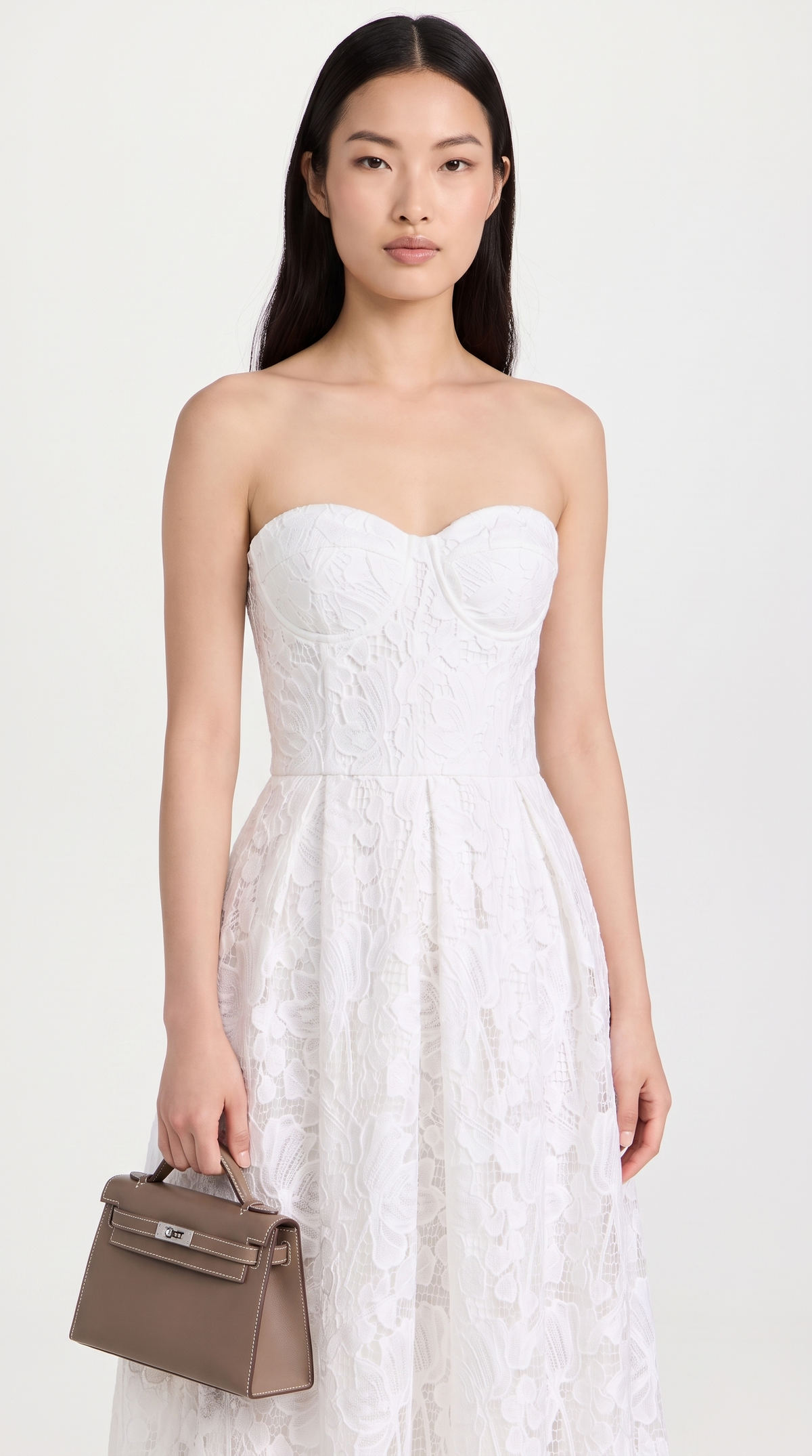 Melos - Embroidered Corseted A-Line Midi Dress White