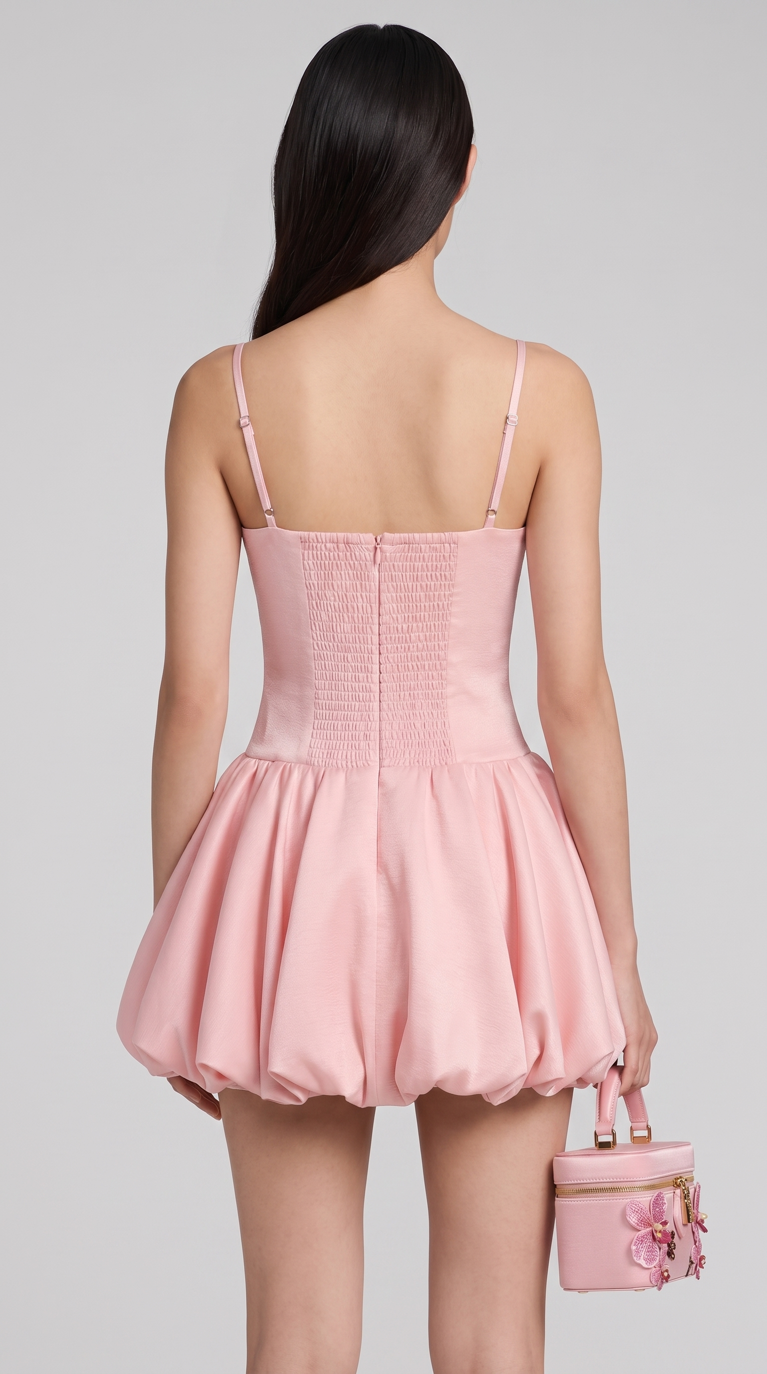Azaf - 3D Rosette Bubble-Hem Corset Mini Dress Pink