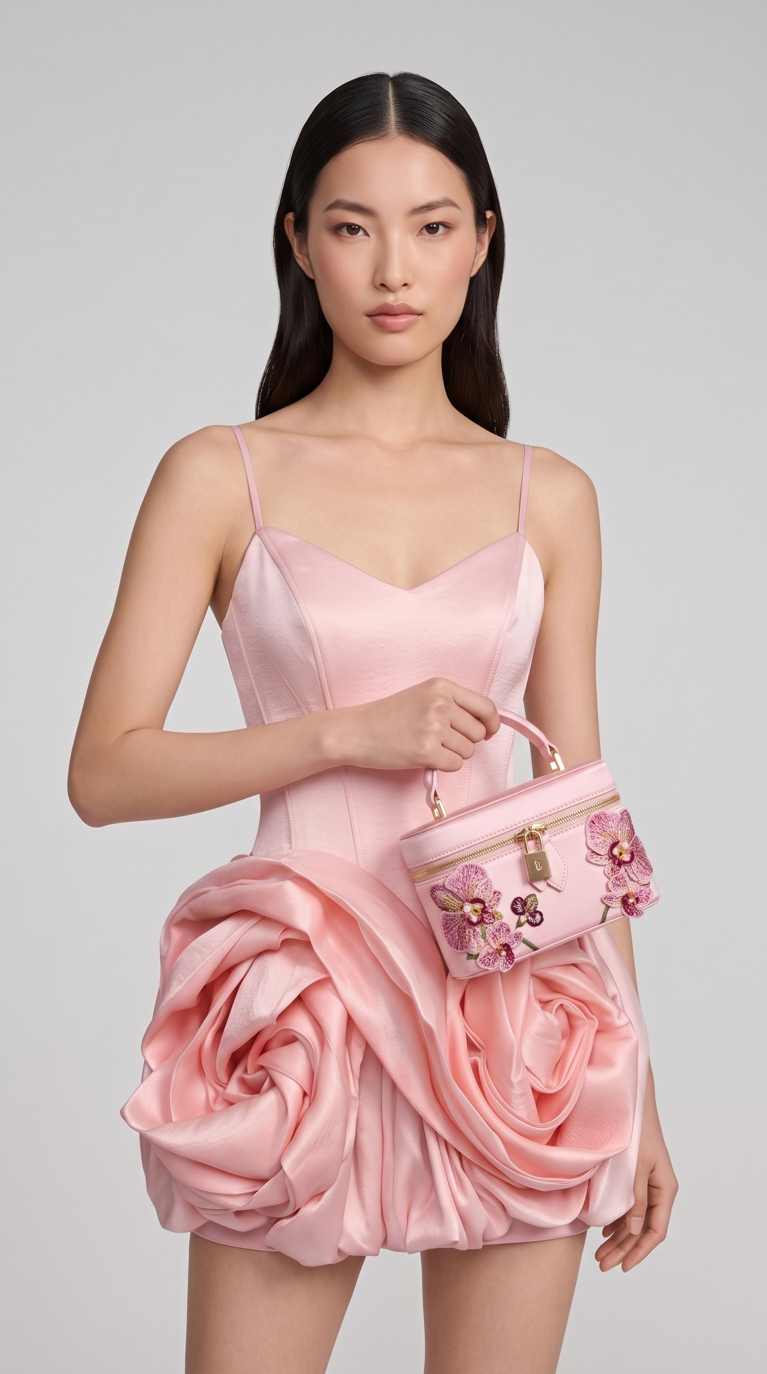 Azaf - 3D Rosette Bubble-Hem Corset Mini Dress Pink