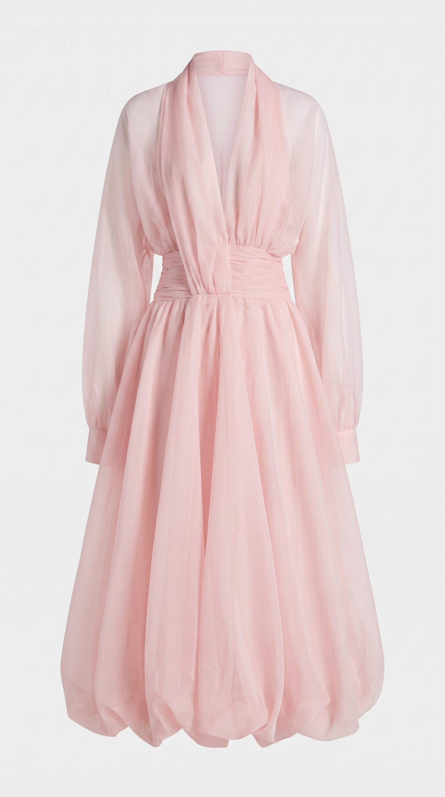 Zante - Draped V-Neck Bubble-Hem Organza Midi Dress Pink