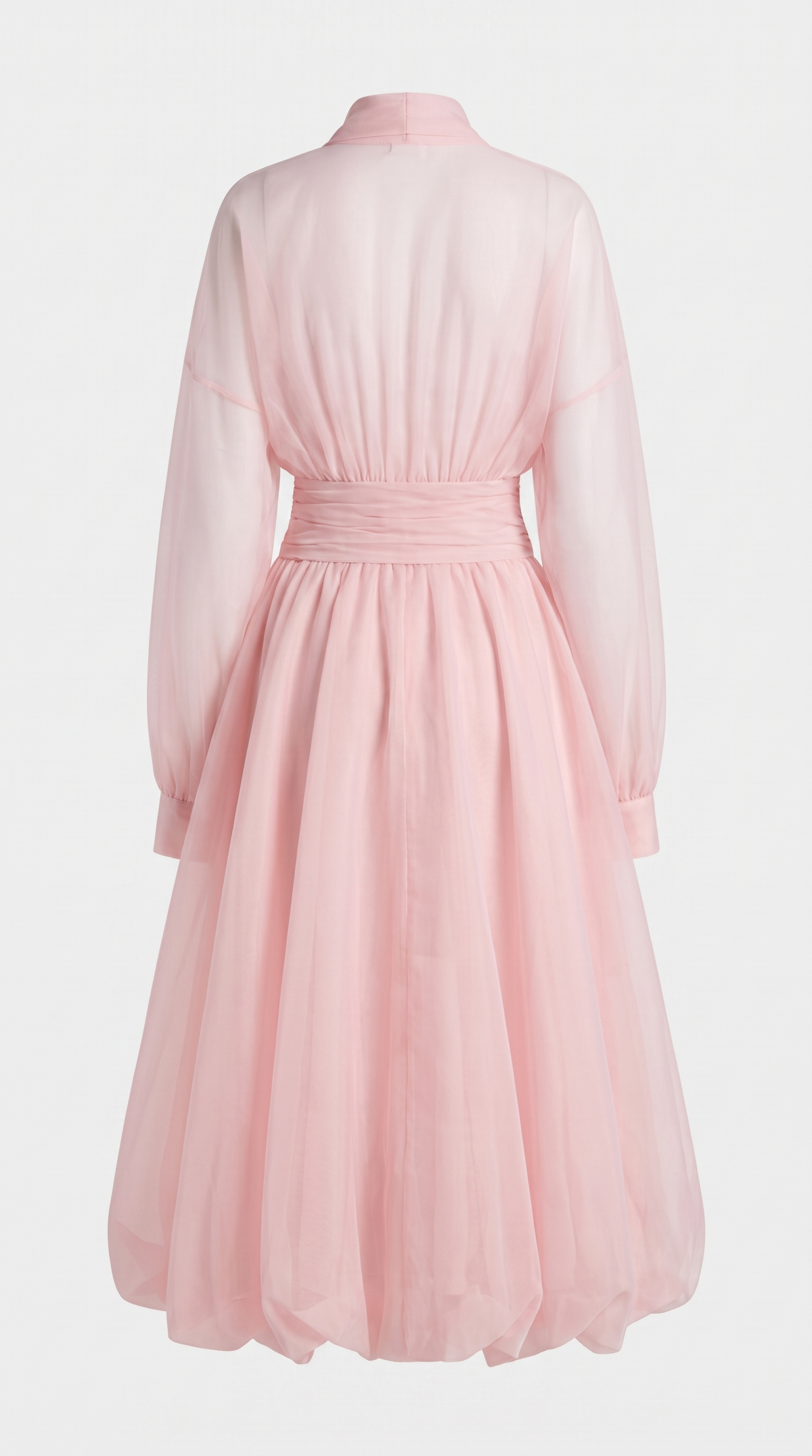 Zante - Draped V-Neck Bubble-Hem Organza Midi Dress Pink