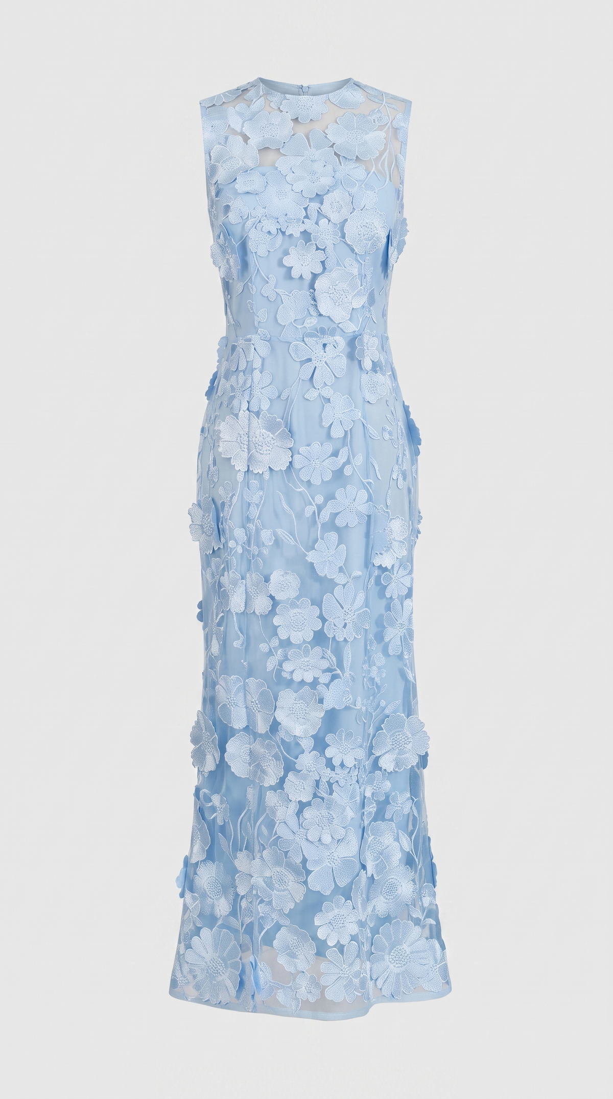 Kyma - 3D Floral Appliqué Sleeveless Column Maxi Dress Blue
