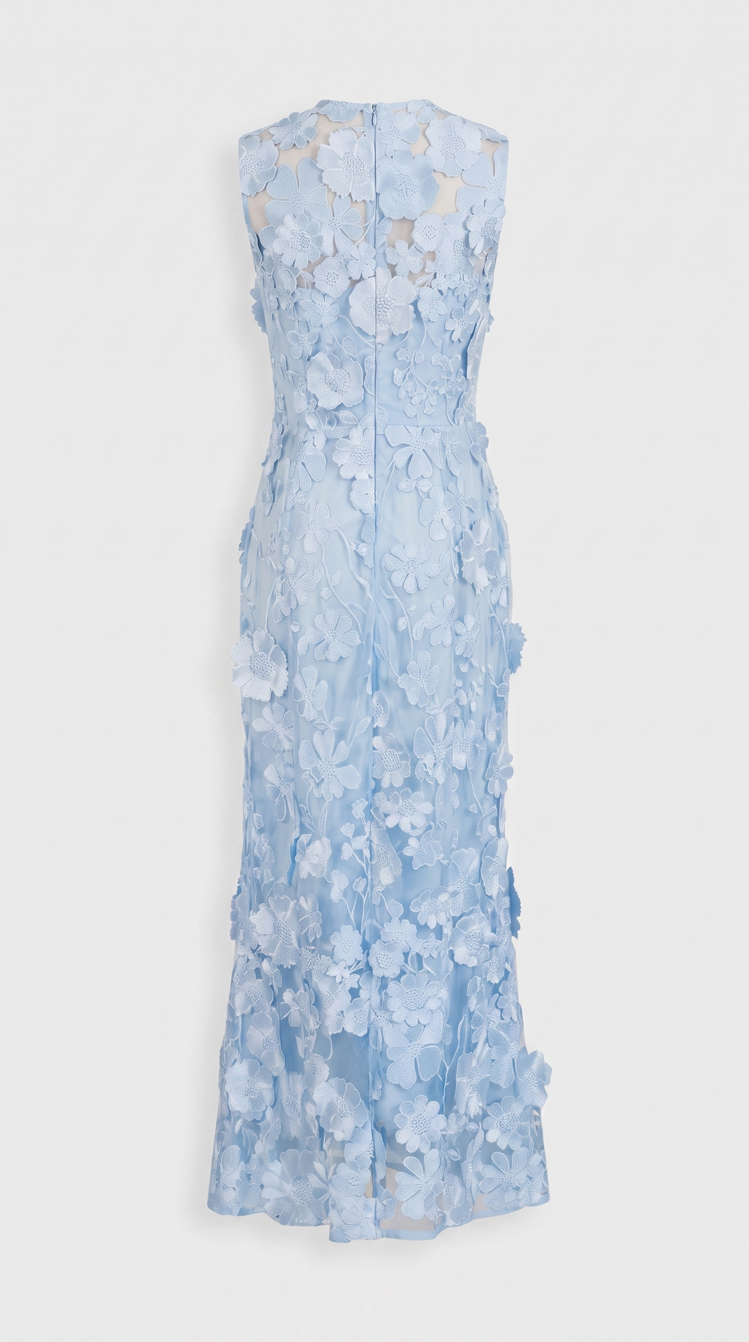 Kyma - 3D Floral Appliqué Sleeveless Column Maxi Dress Blue