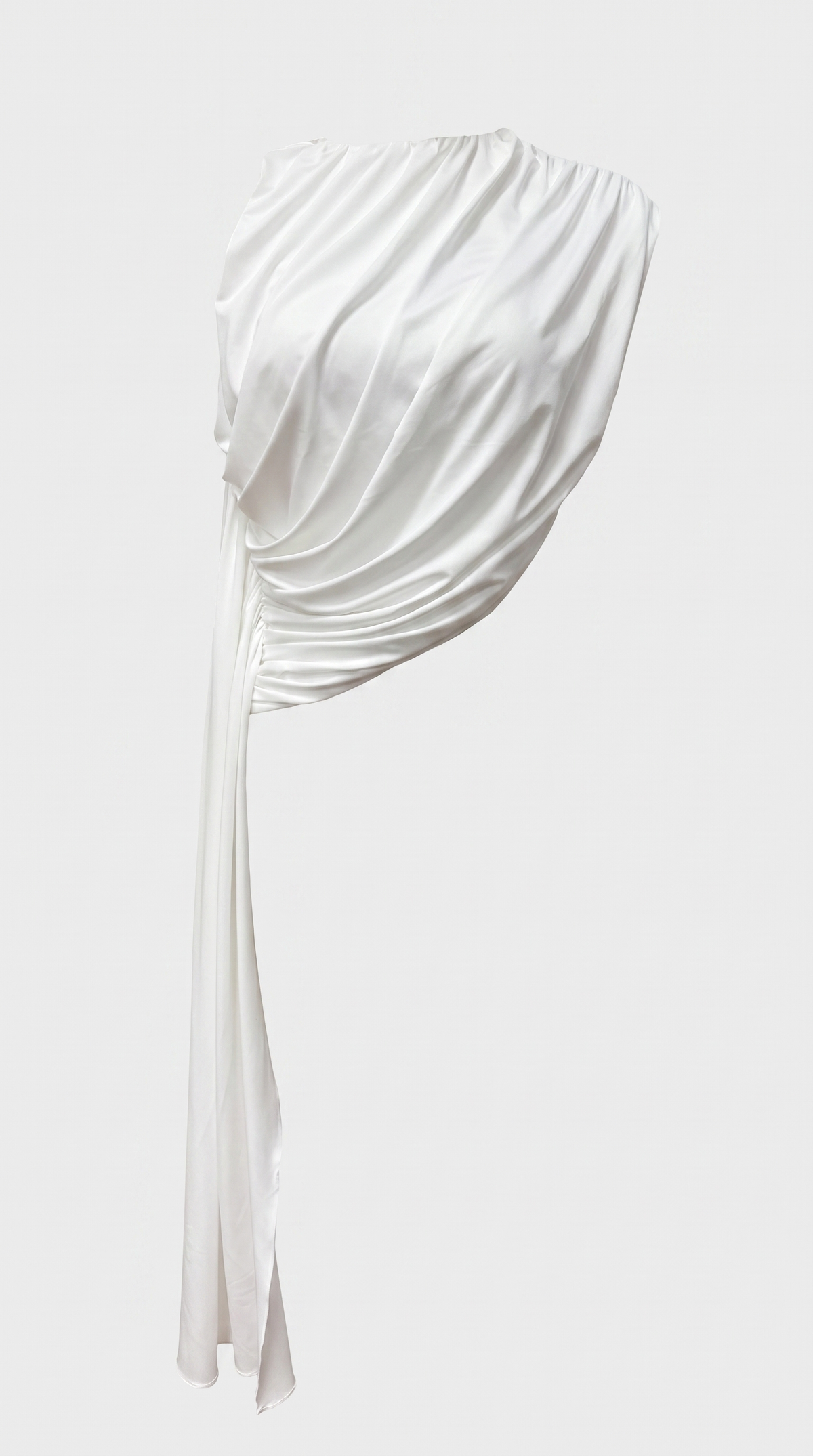 Fira - One-Shoulder Draped Sash-Train Top White